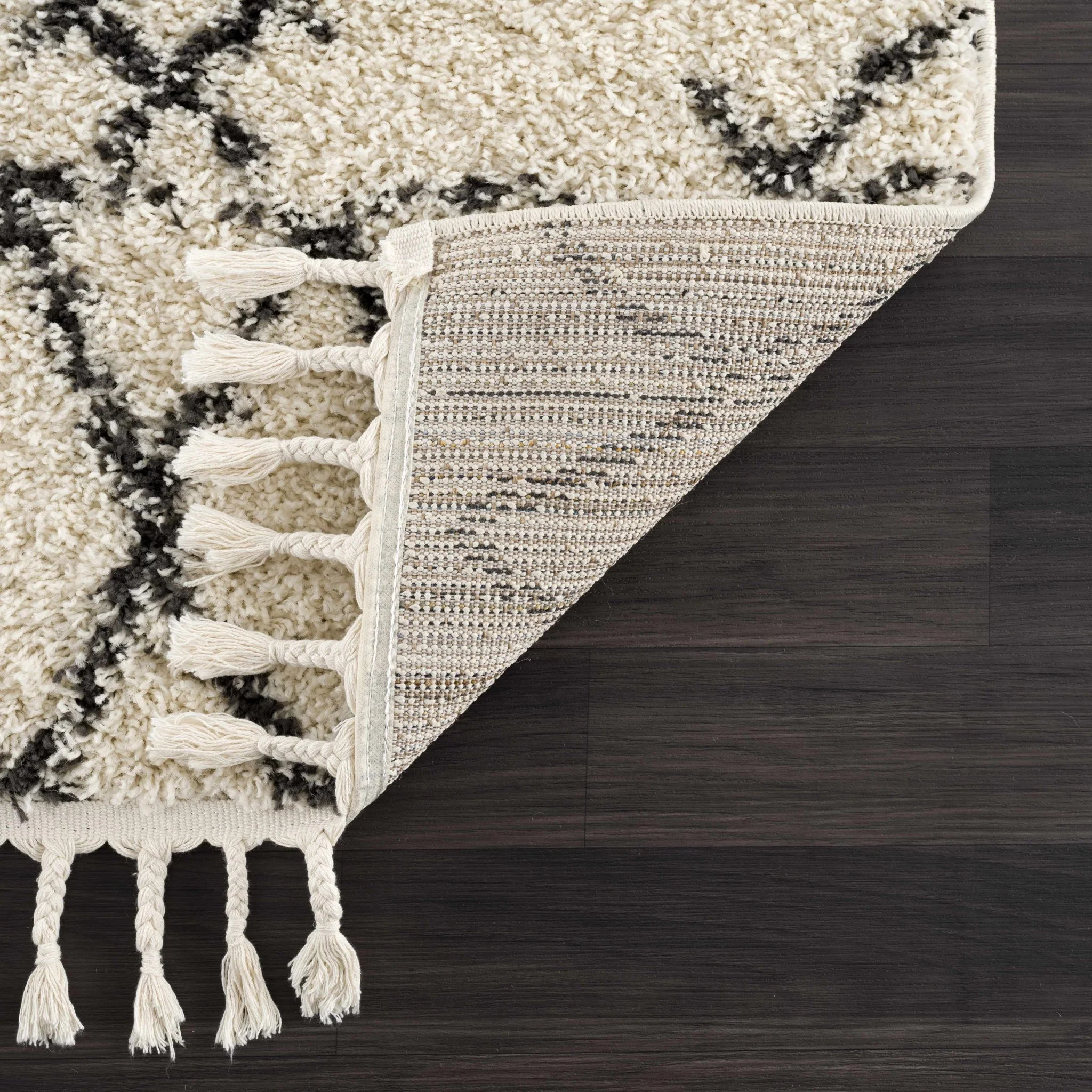 Beige and Charcoal Traditional Geometrical Design Machine Woven Moroccan Multi Size Rug - Image 16
