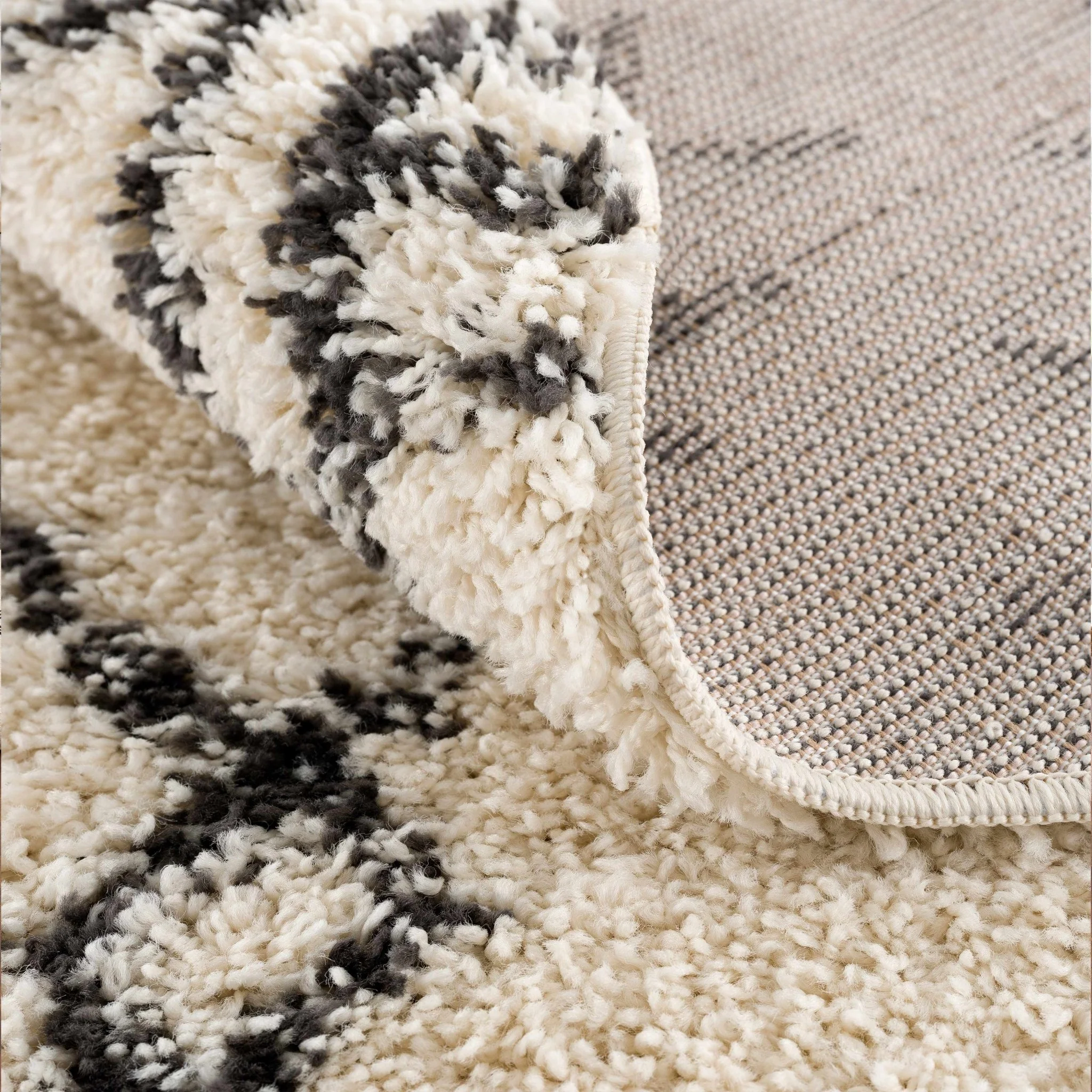 Beige and Charcoal Traditional Geometrical Design Machine Woven Moroccan Multi Size Rug - Image 18