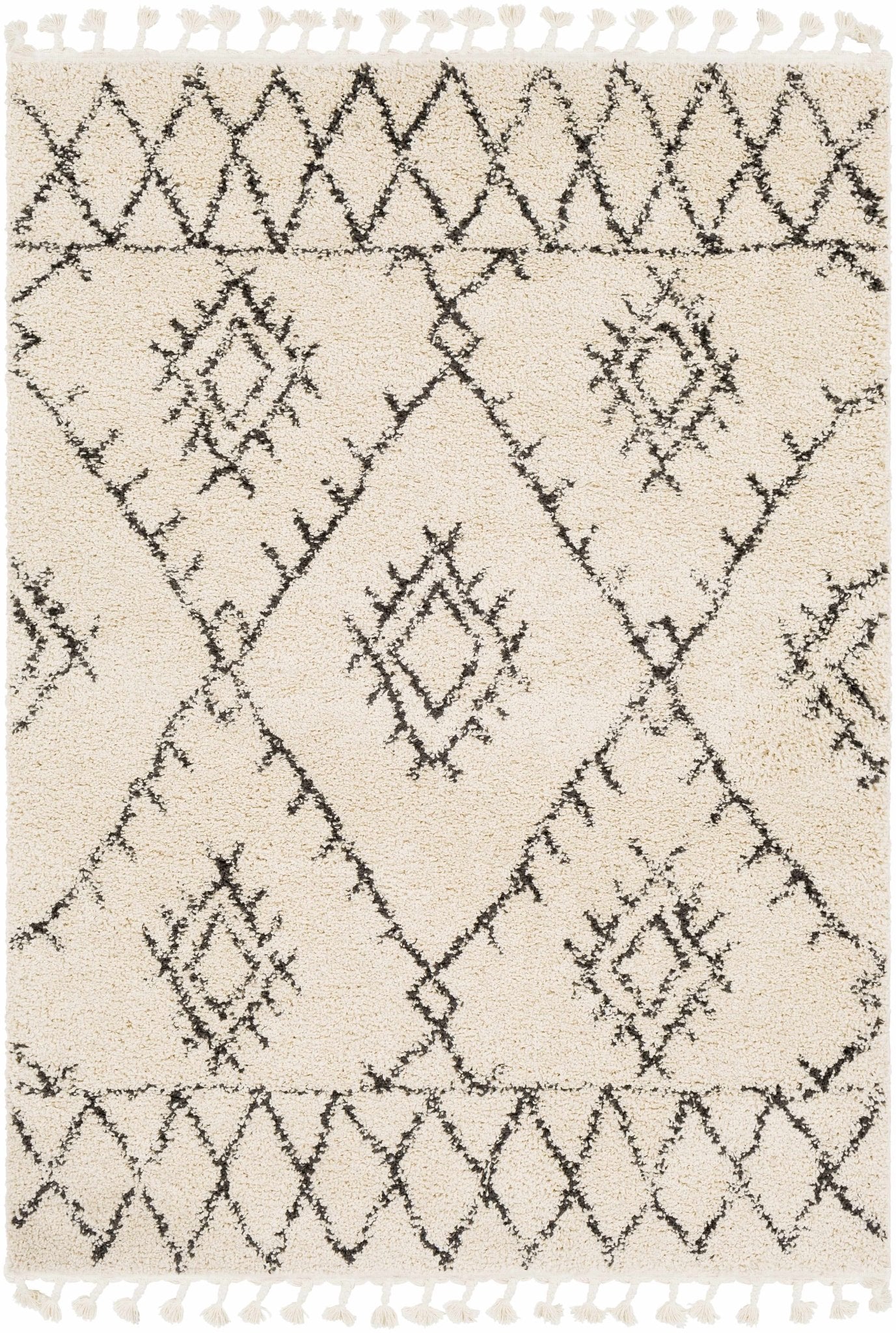 Beige and Charcoal Traditional Geometrical Design Machine Woven Moroccan Multi Size Rug - Image 24
