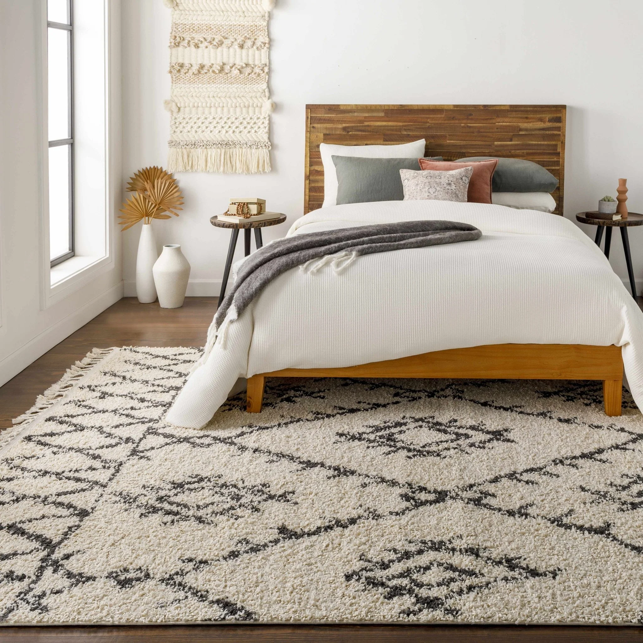 Beige and Charcoal Traditional Geometrical Design Machine Woven Moroccan Multi Size Rug - Image 26