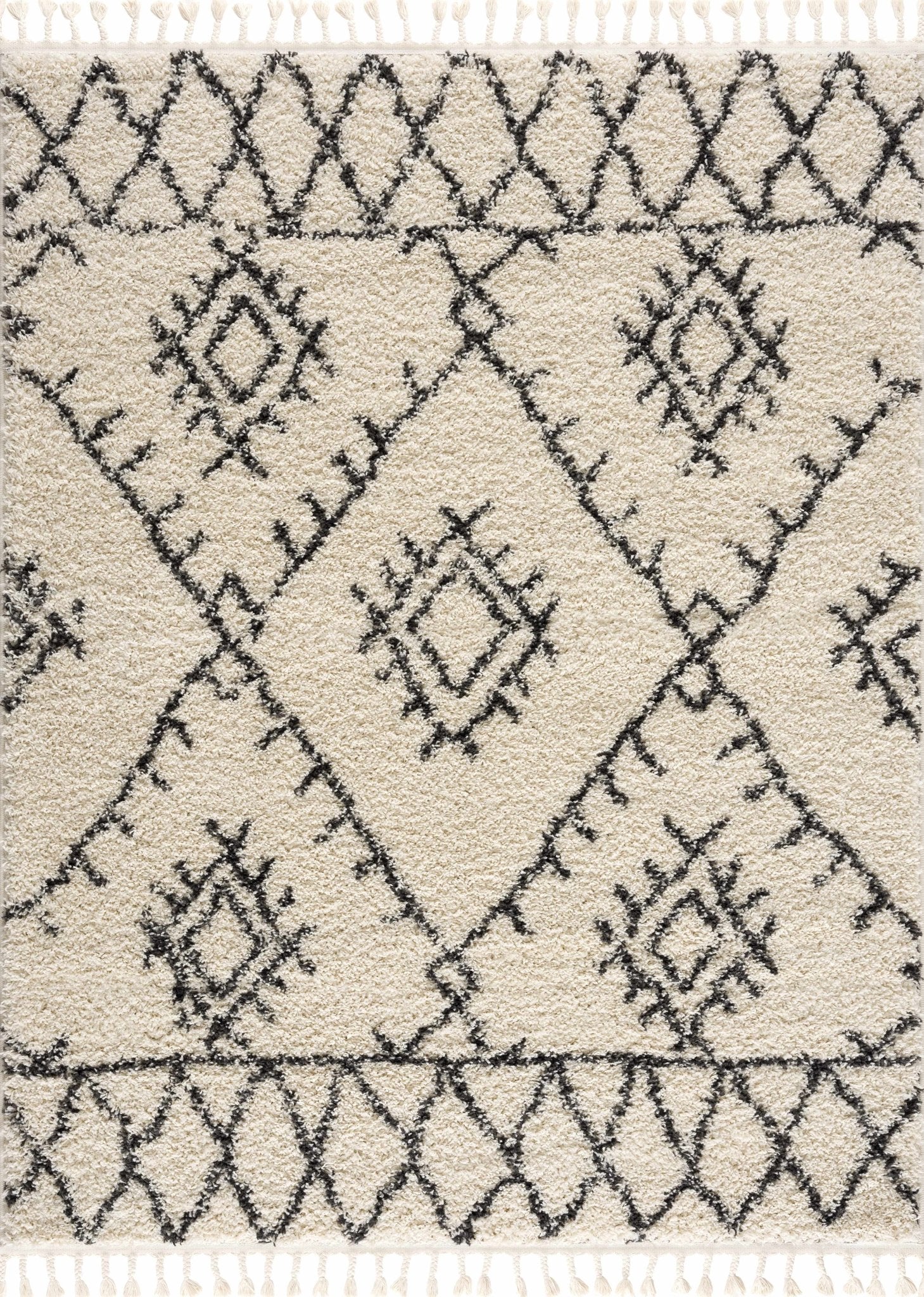 Beige and Charcoal Traditional Geometrical Design Machine Woven Moroccan Multi Size Rug - Image 3