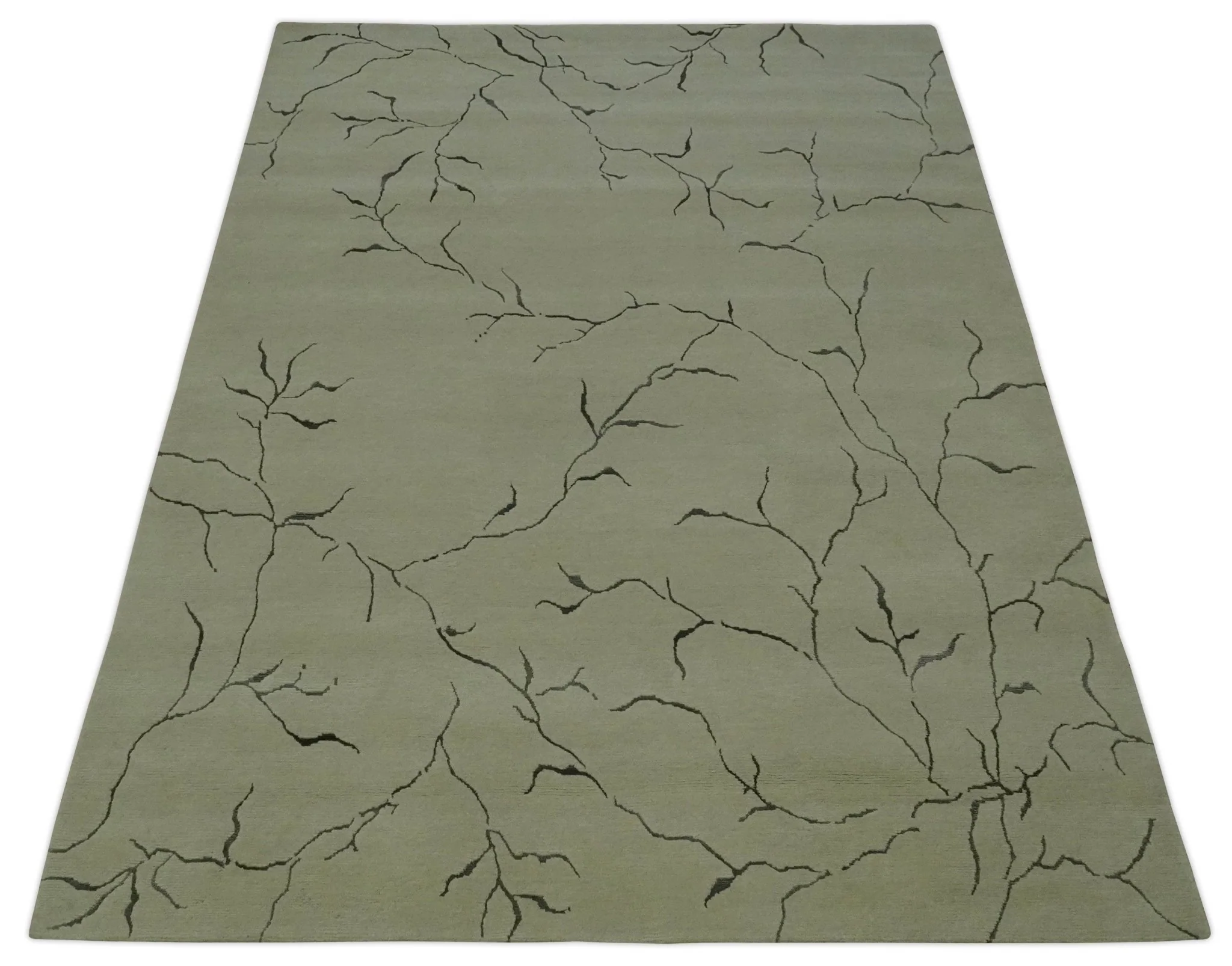 Beige and Charcoal Hand loom Crack Design 6x9 wool and Art Silk Area Rug - Image 11