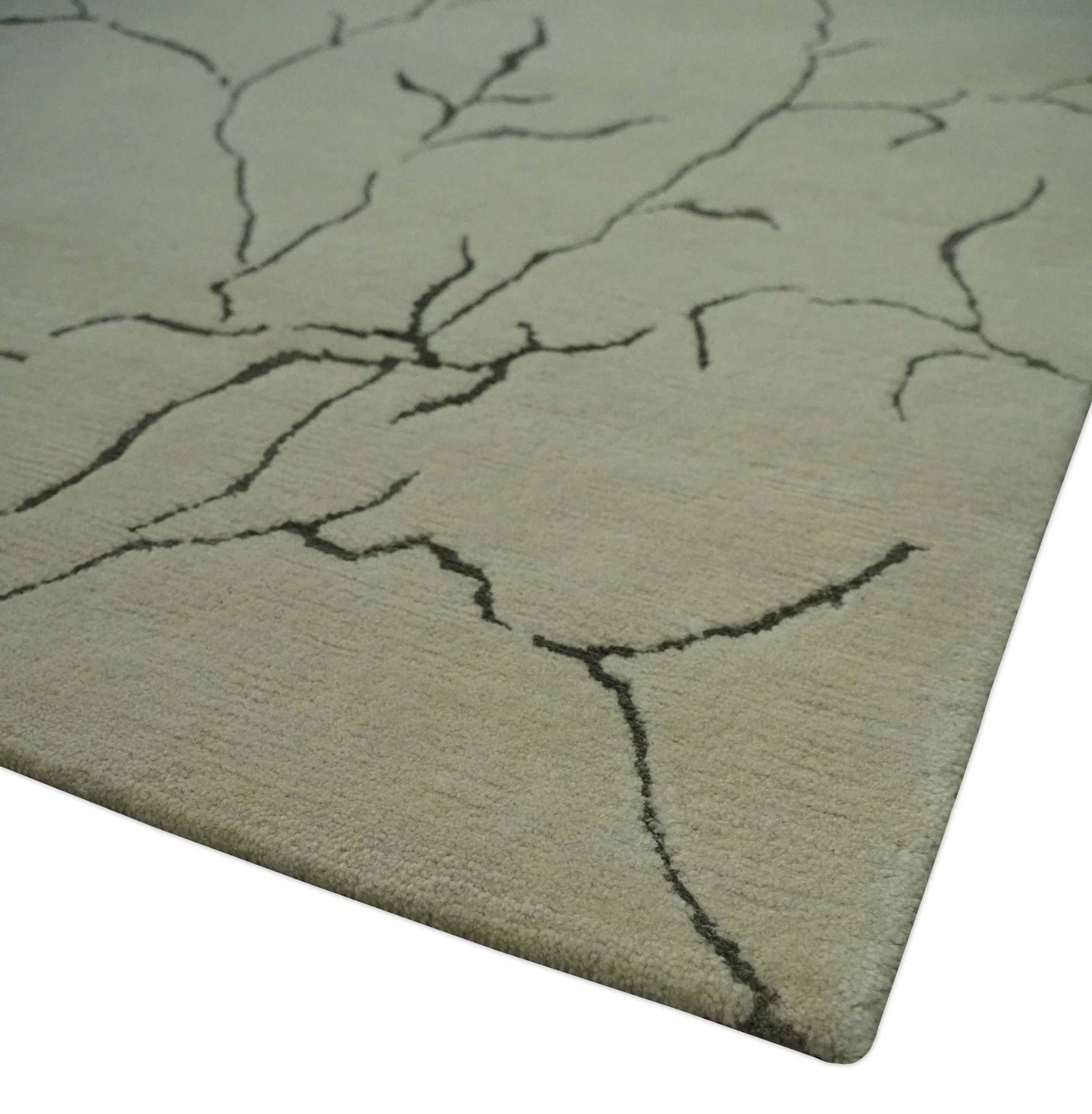 Beige and Charcoal Hand loom Crack Design 6x9 wool and Art Silk Area Rug - Image 6
