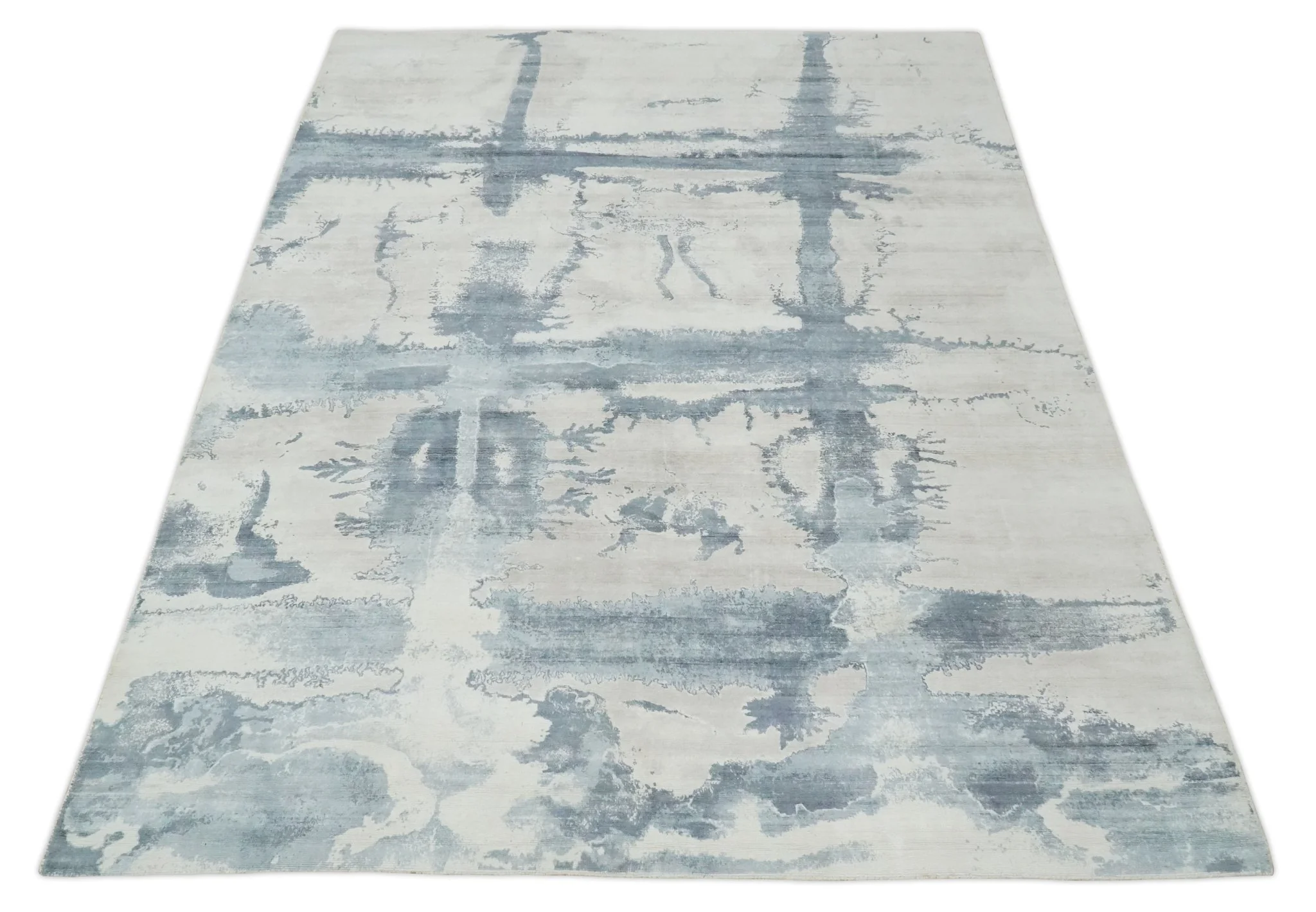 8x10 Beige and Gray Modern Abstract Handmade Fine Art Silk Area Rug - Image 10