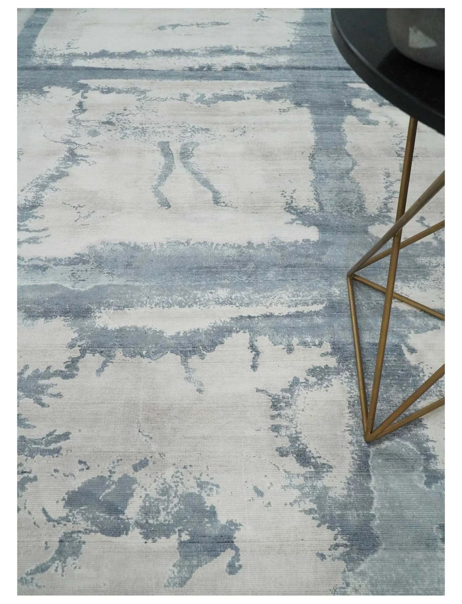 8x10 Beige and Gray Modern Abstract Handmade Fine Art Silk Area Rug - Image 2