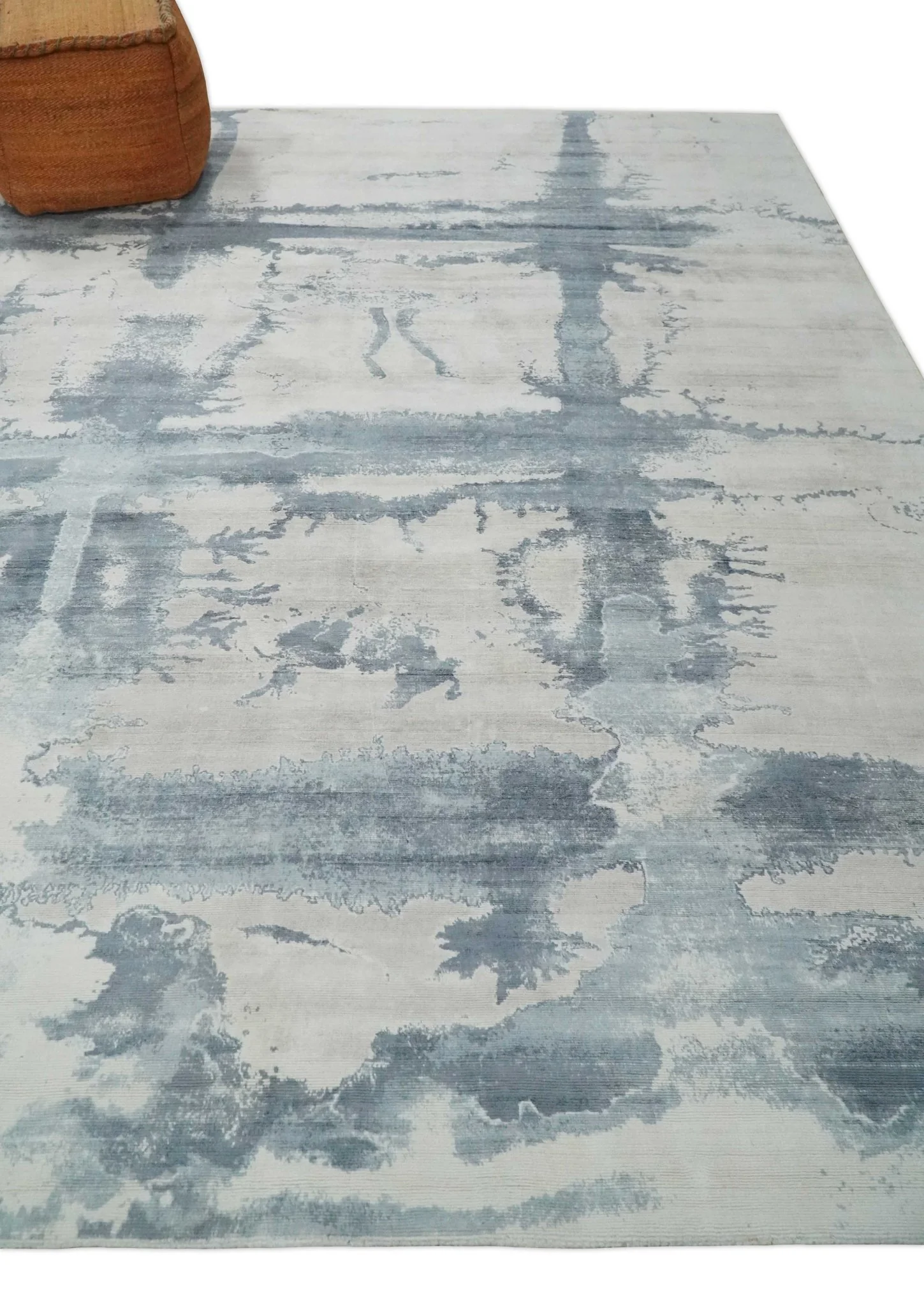8x10 Beige and Gray Modern Abstract Handmade Fine Art Silk Area Rug - Image 3