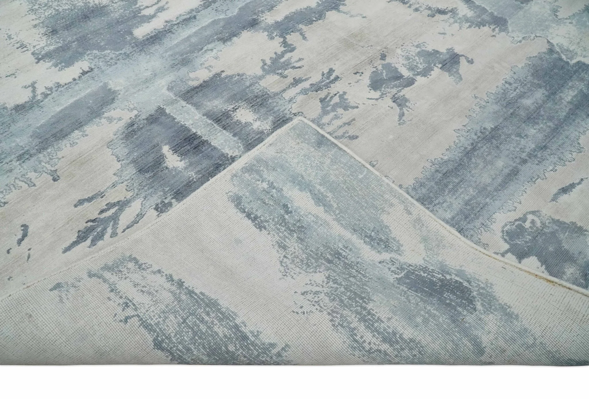 8x10 Beige and Gray Modern Abstract Handmade Fine Art Silk Area Rug - Image 6