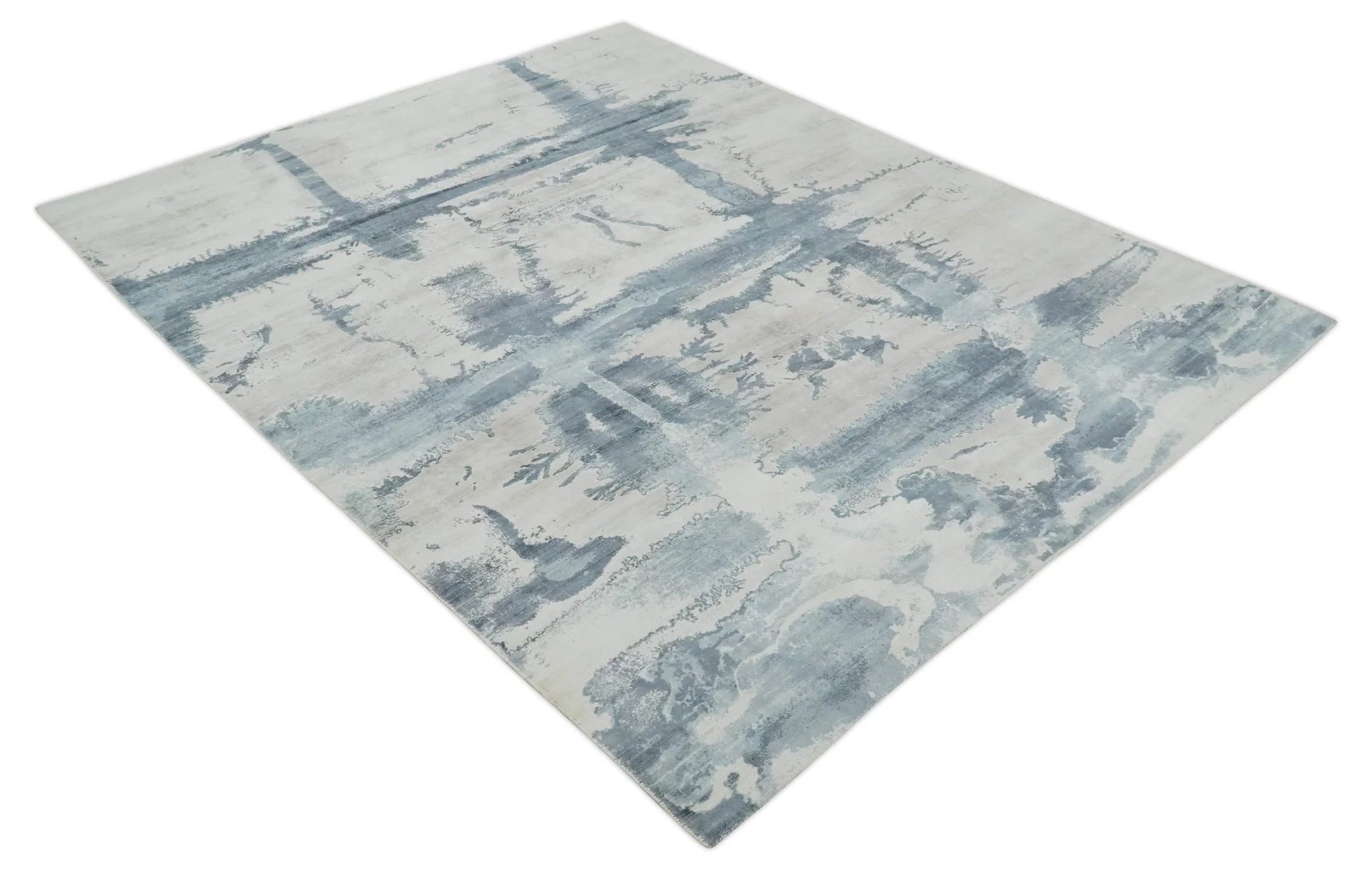 8x10 Beige and Gray Modern Abstract Handmade Fine Art Silk Area Rug - Image 9