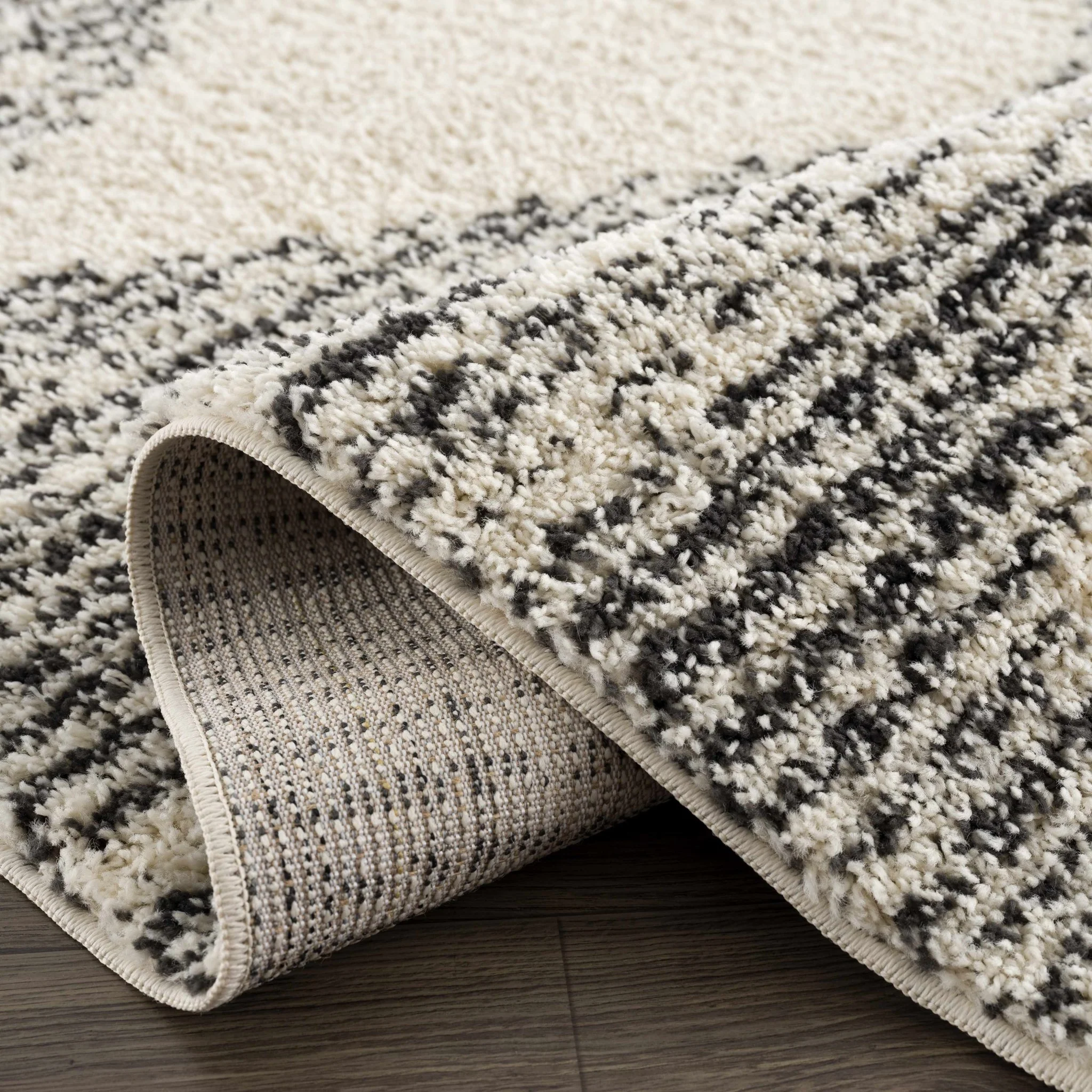 Beige and Charcoal Modern Geometrical Plush Pile Moroccan Style Area Rug - Image 10