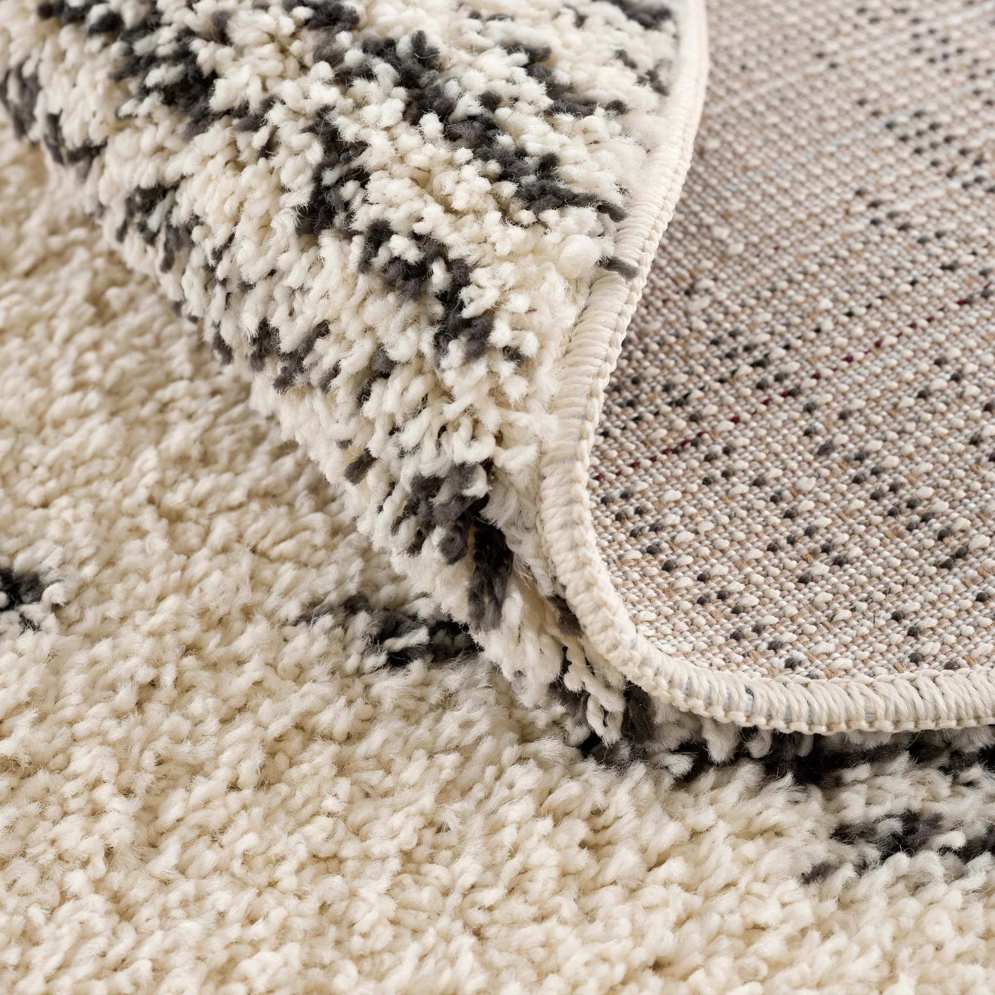 Beige and Charcoal Modern Geometrical Plush Pile Moroccan Style Area Rug - Image 11