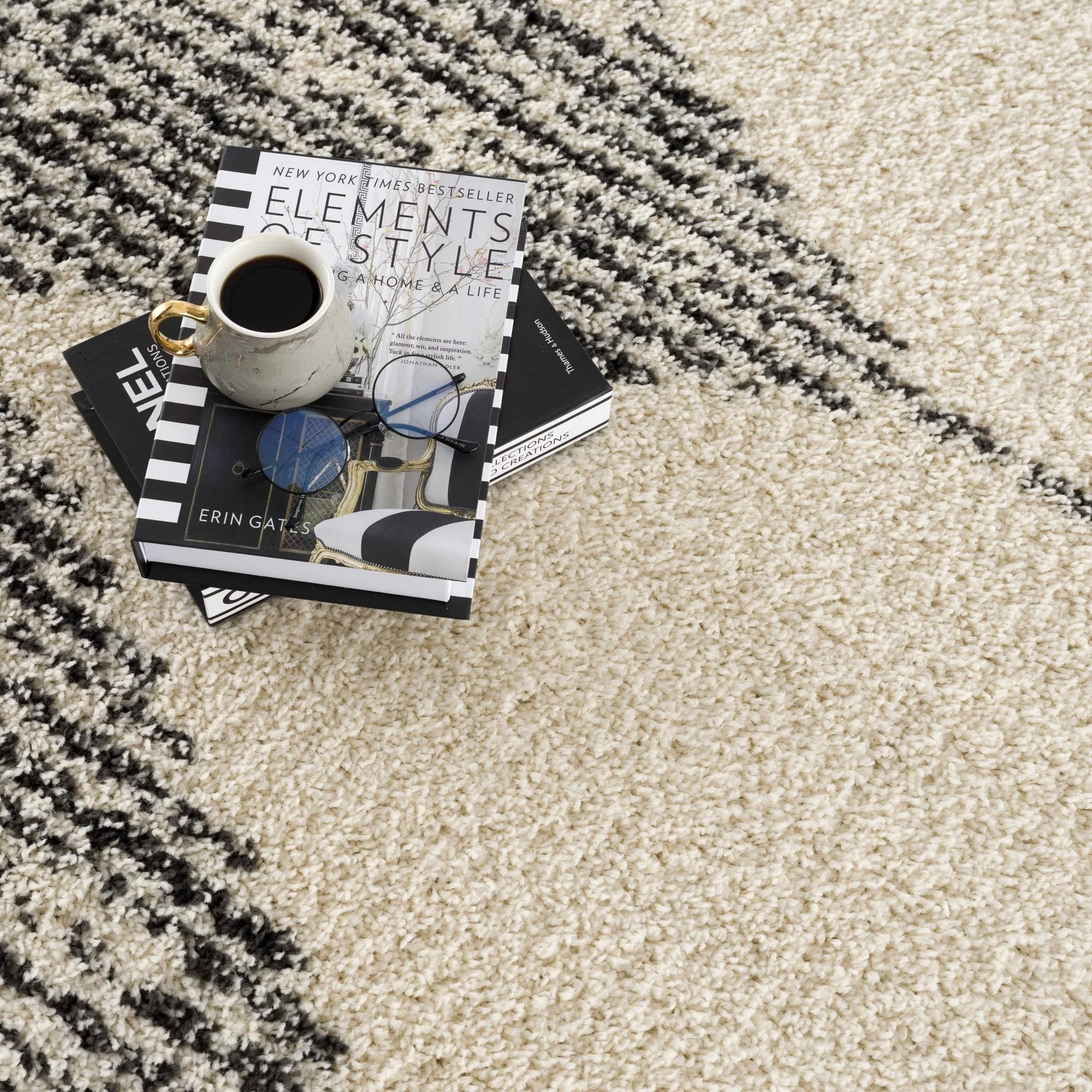Beige and Charcoal Modern Geometrical Plush Pile Moroccan Style Area Rug - Image 16