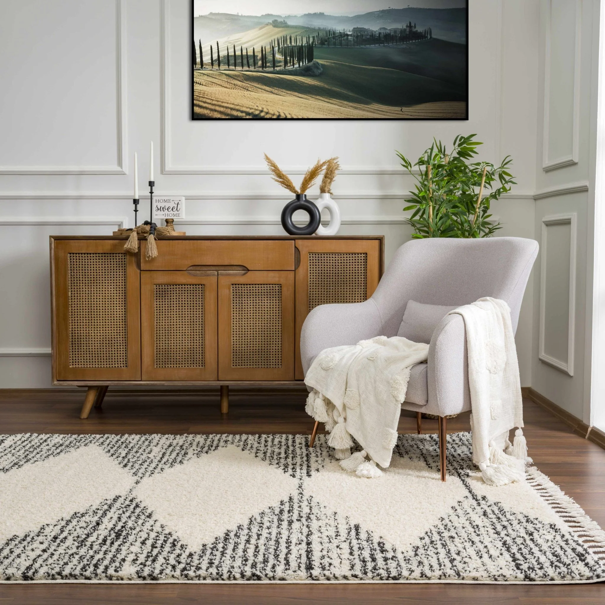 Beige and Charcoal Modern Geometrical Plush Pile Moroccan Style Area Rug - Image 19