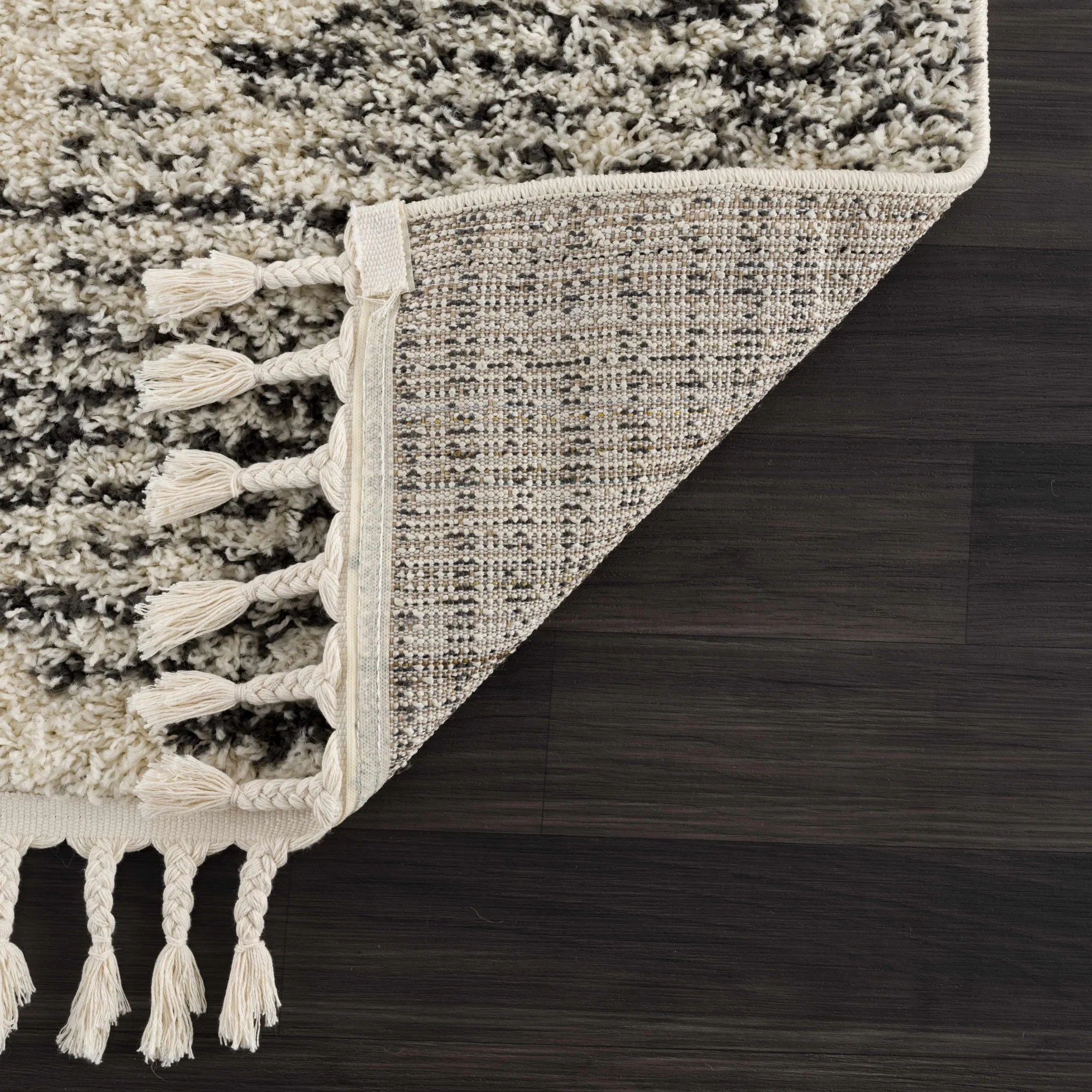 Beige and Charcoal Modern Geometrical Plush Pile Moroccan Style Area Rug - Image 3