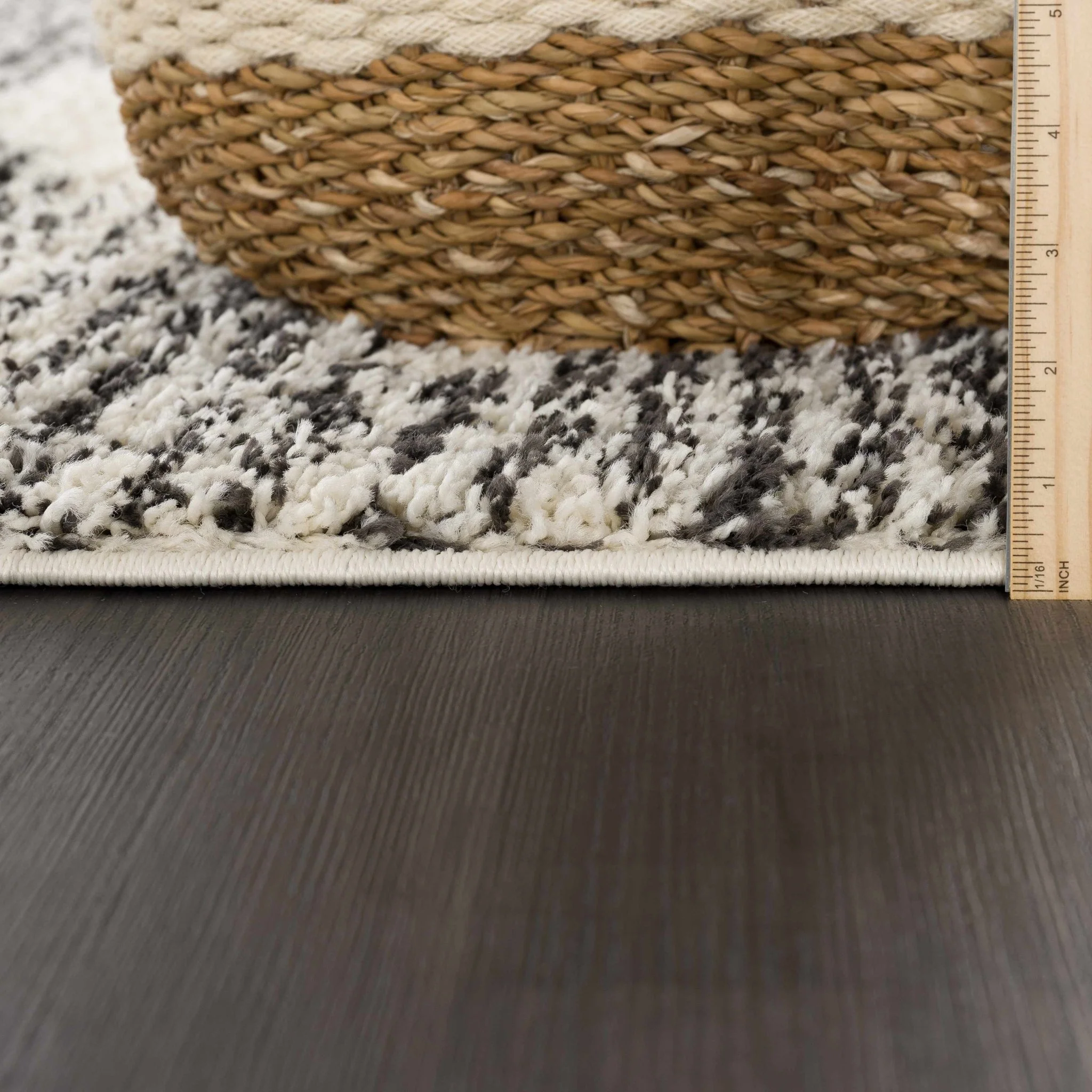 Beige and Charcoal Modern Geometrical Plush Pile Moroccan Style Area Rug - Image 7