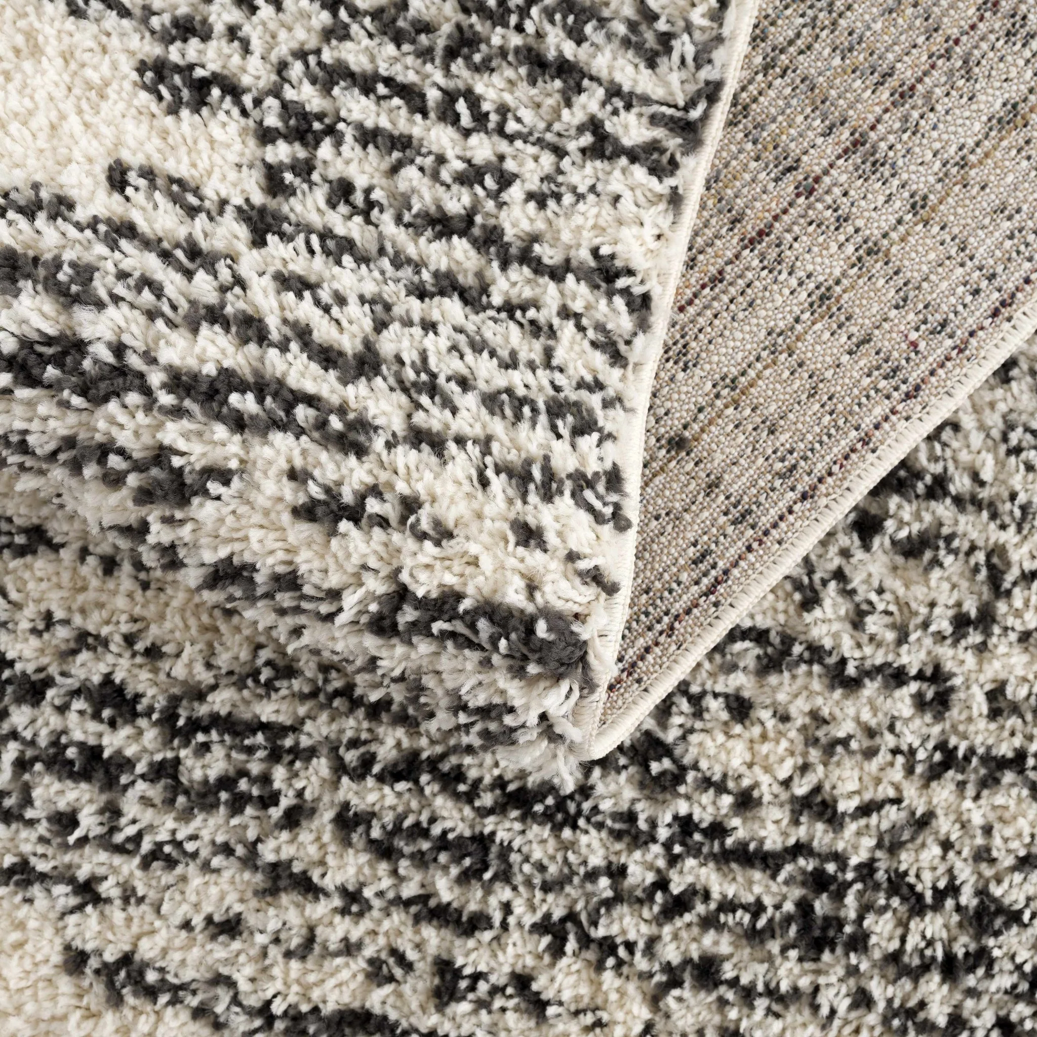 Beige and Charcoal Modern Geometrical Plush Pile Moroccan Style Area Rug - Image 9