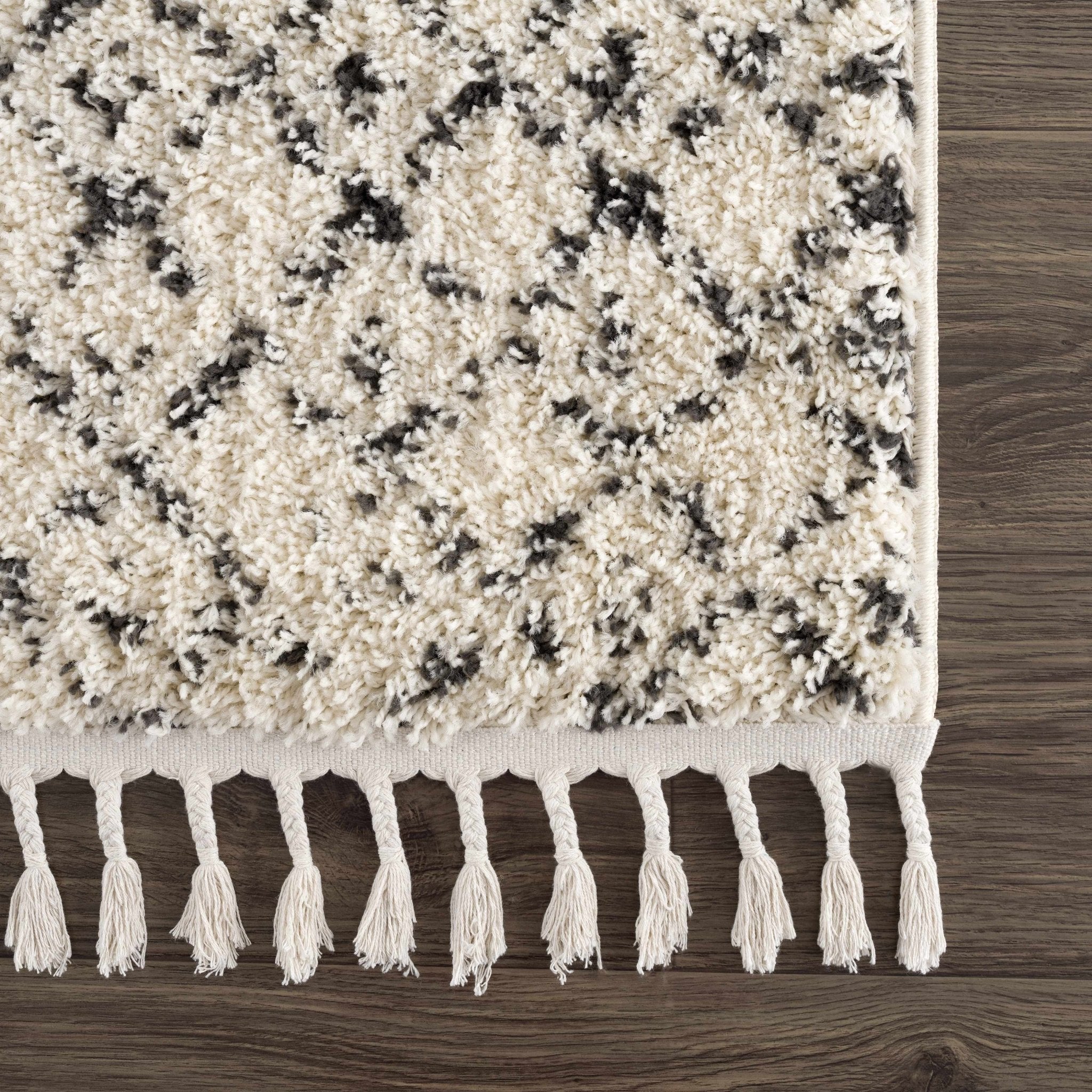 Beige and Charcoal Plush Pile Moroccan Style Tribal Trellis Area Rug - Image 11
