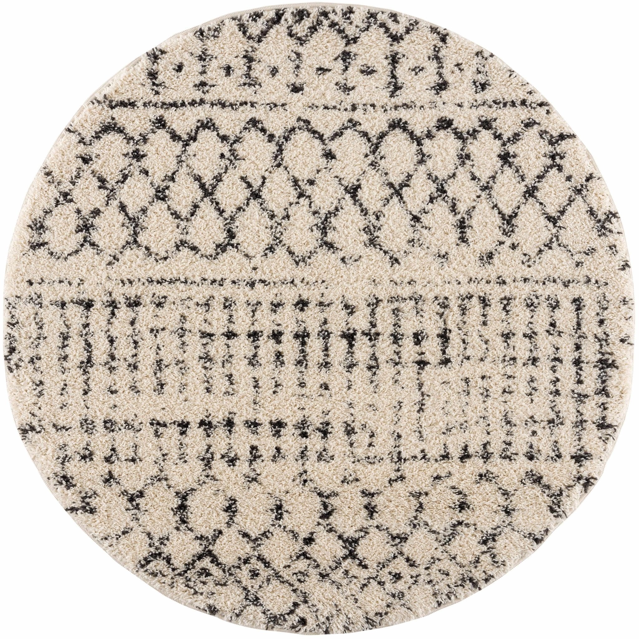 Beige and Charcoal Plush Pile Moroccan Style Tribal Trellis Area Rug - Image 3