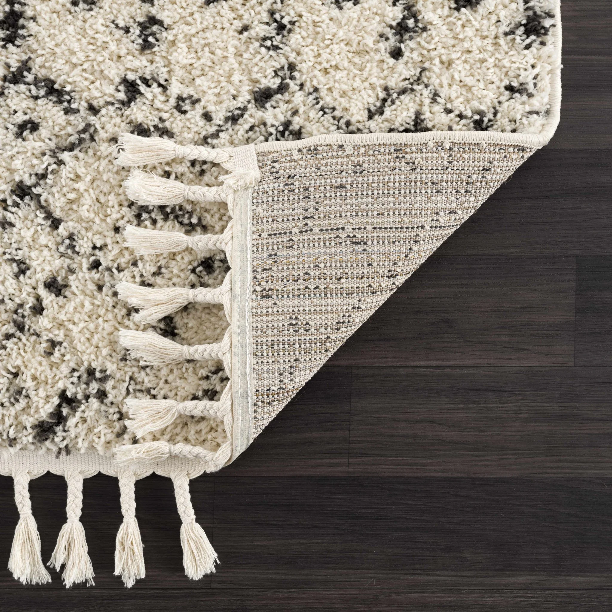 Beige and Charcoal Plush Pile Moroccan Style Tribal Trellis Area Rug - Image 5