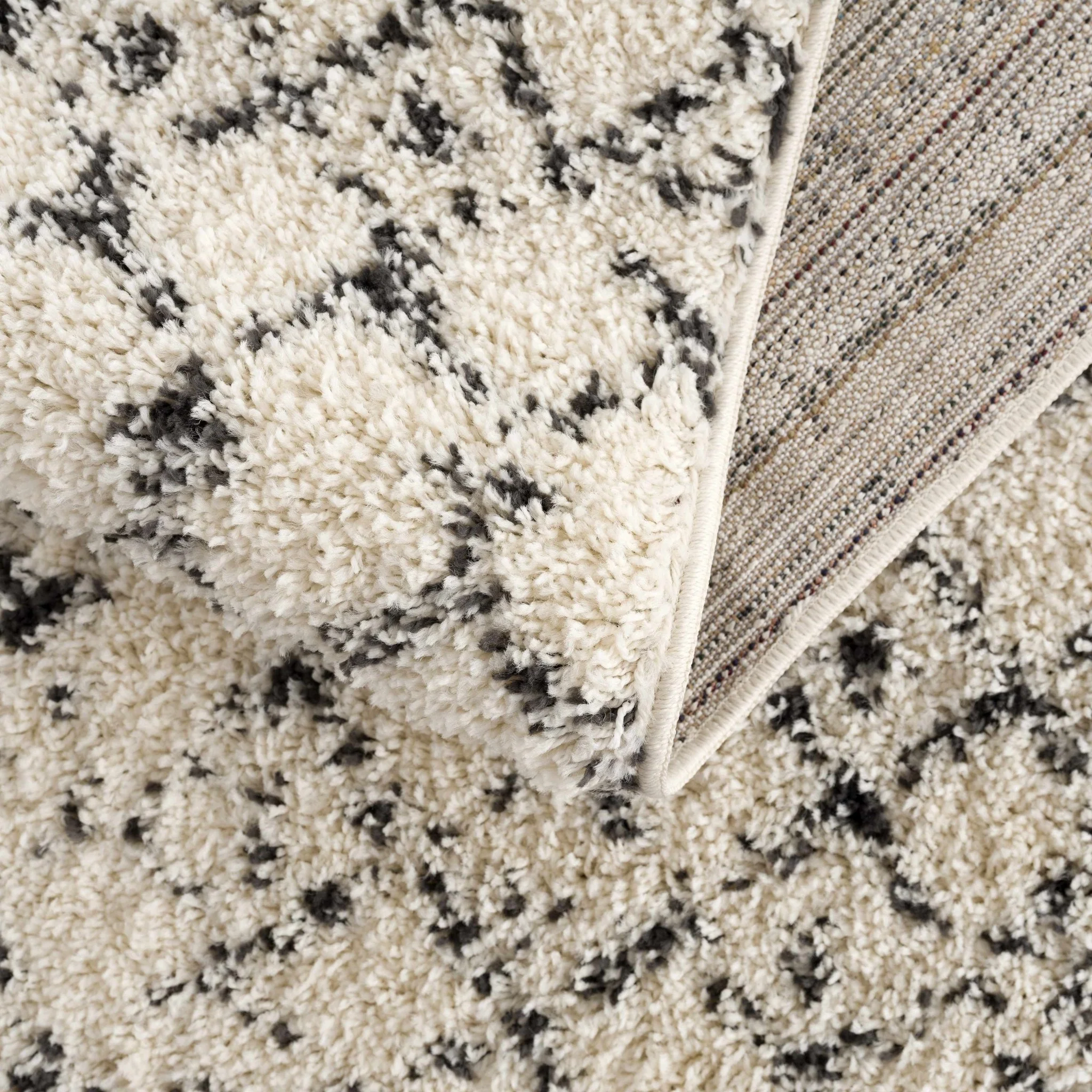 Beige and Charcoal Plush Pile Moroccan Style Tribal Trellis Area Rug - Image 8