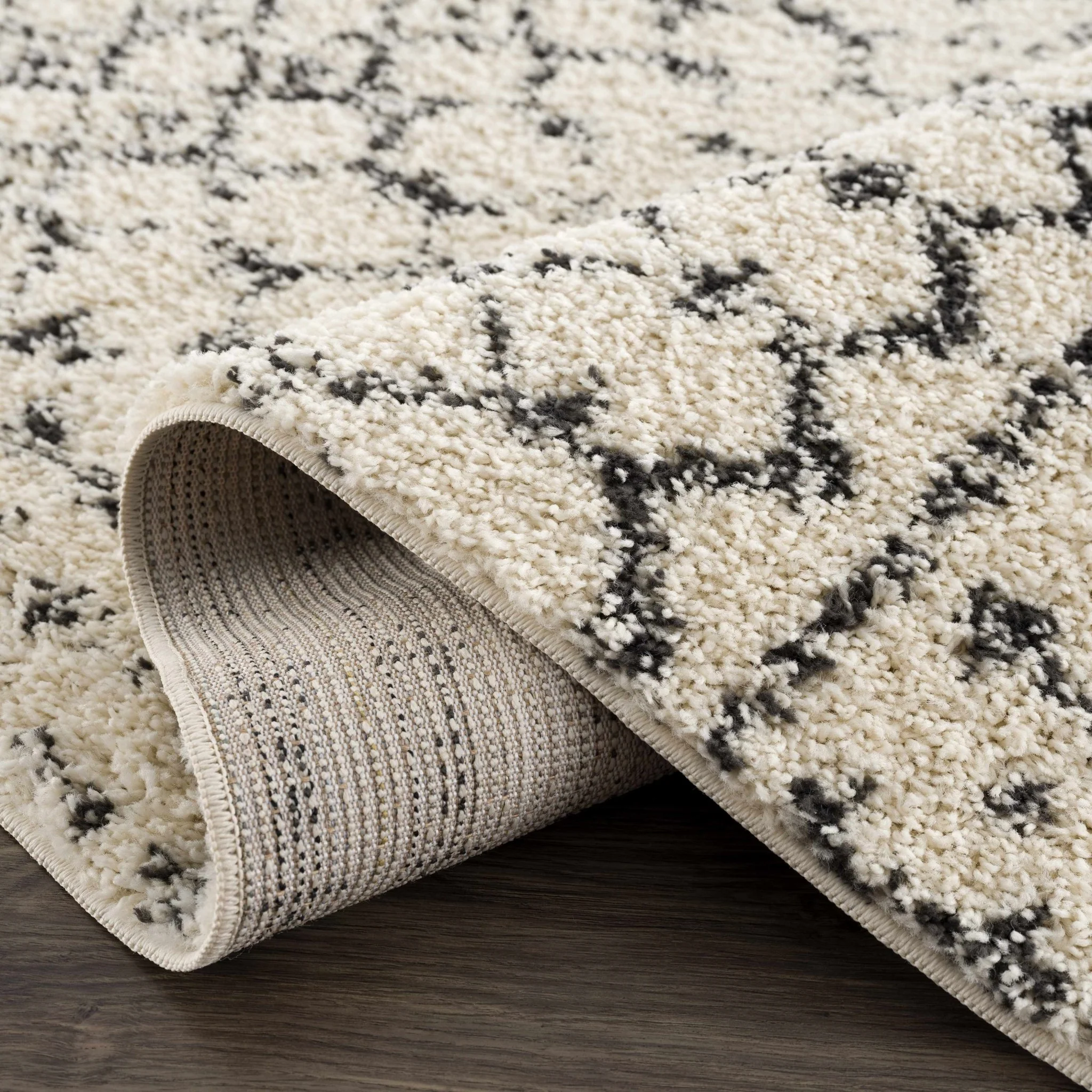 Beige and Charcoal Plush Pile Moroccan Style Tribal Trellis Area Rug - Image 9