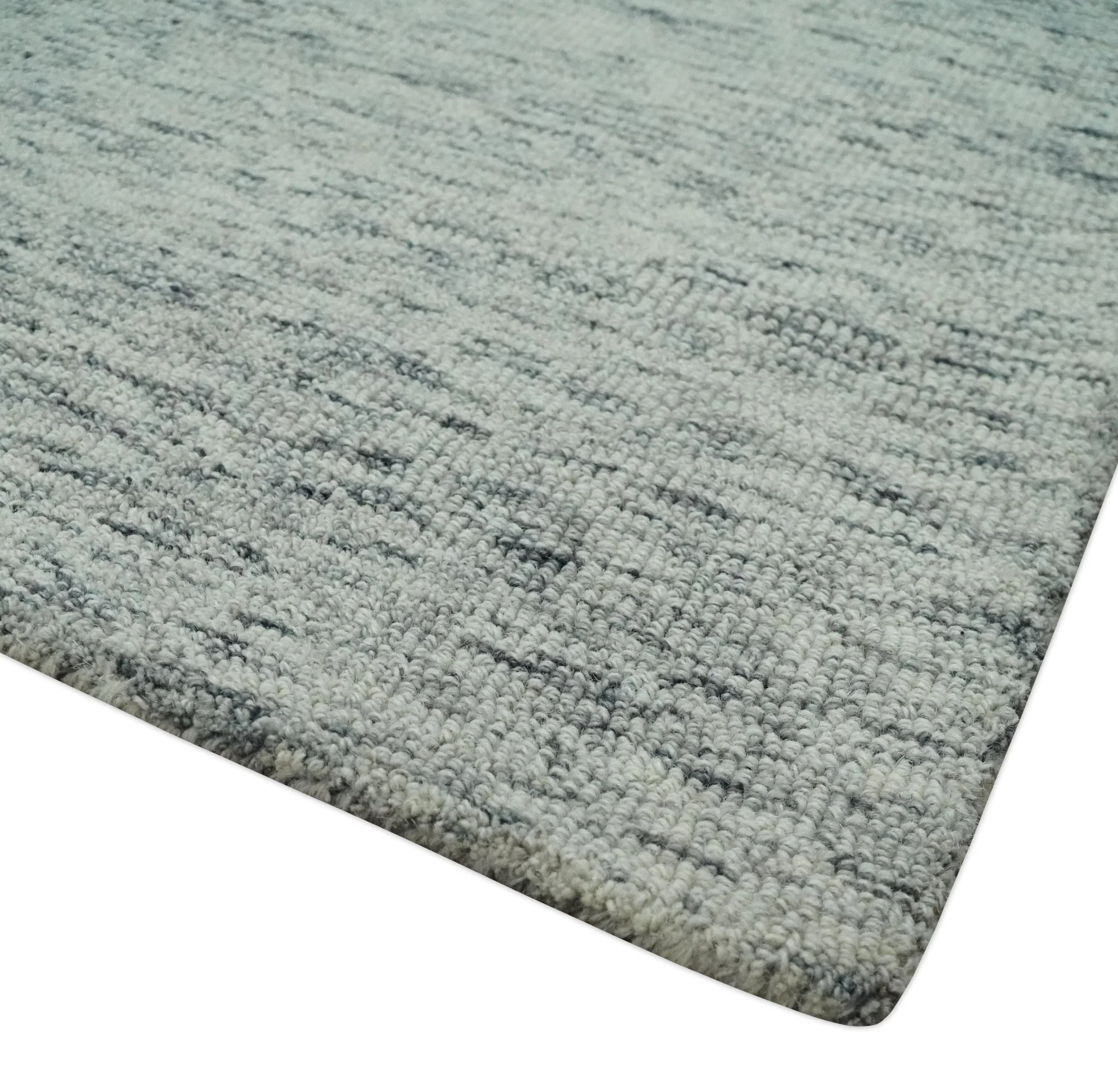 Modern Beige and Charcoal Solid Shaded Hand Tufted Natural Wool Area Rug - Image 3