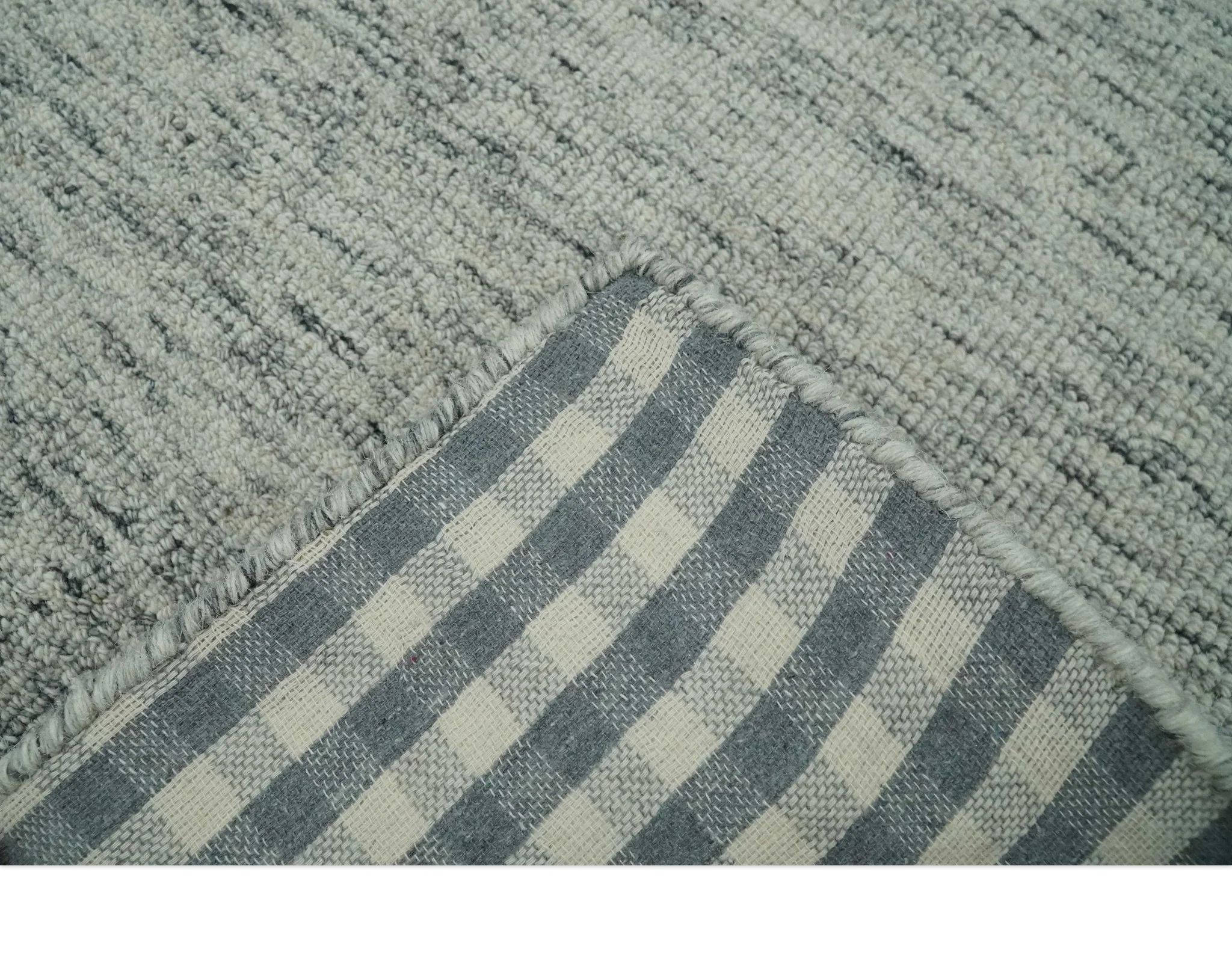 Modern Beige and Charcoal Solid Shaded Hand Tufted Natural Wool Area Rug - Image 6