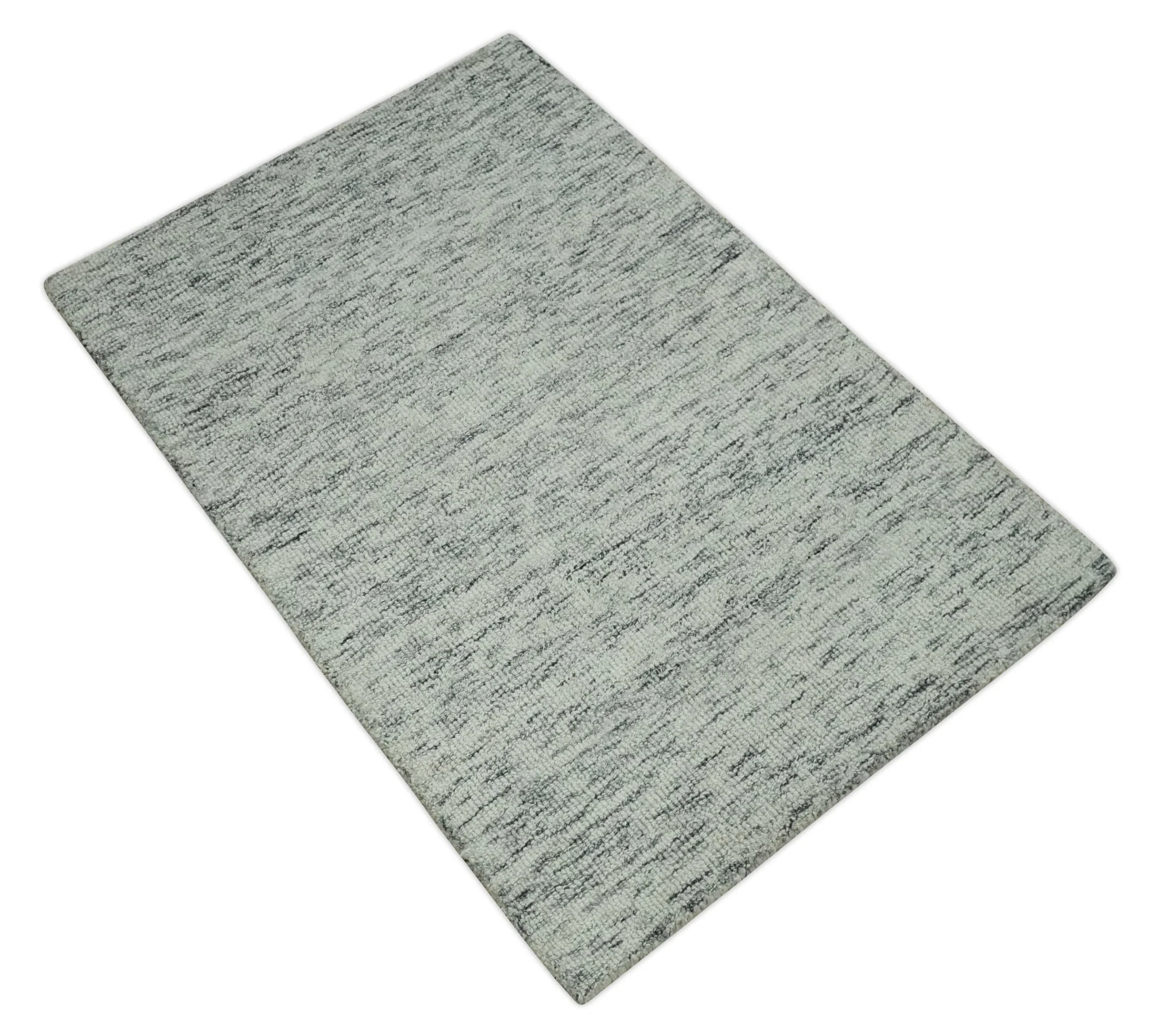 Modern Beige and Charcoal Solid Shaded Hand Tufted Natural Wool Area Rug - Image 8