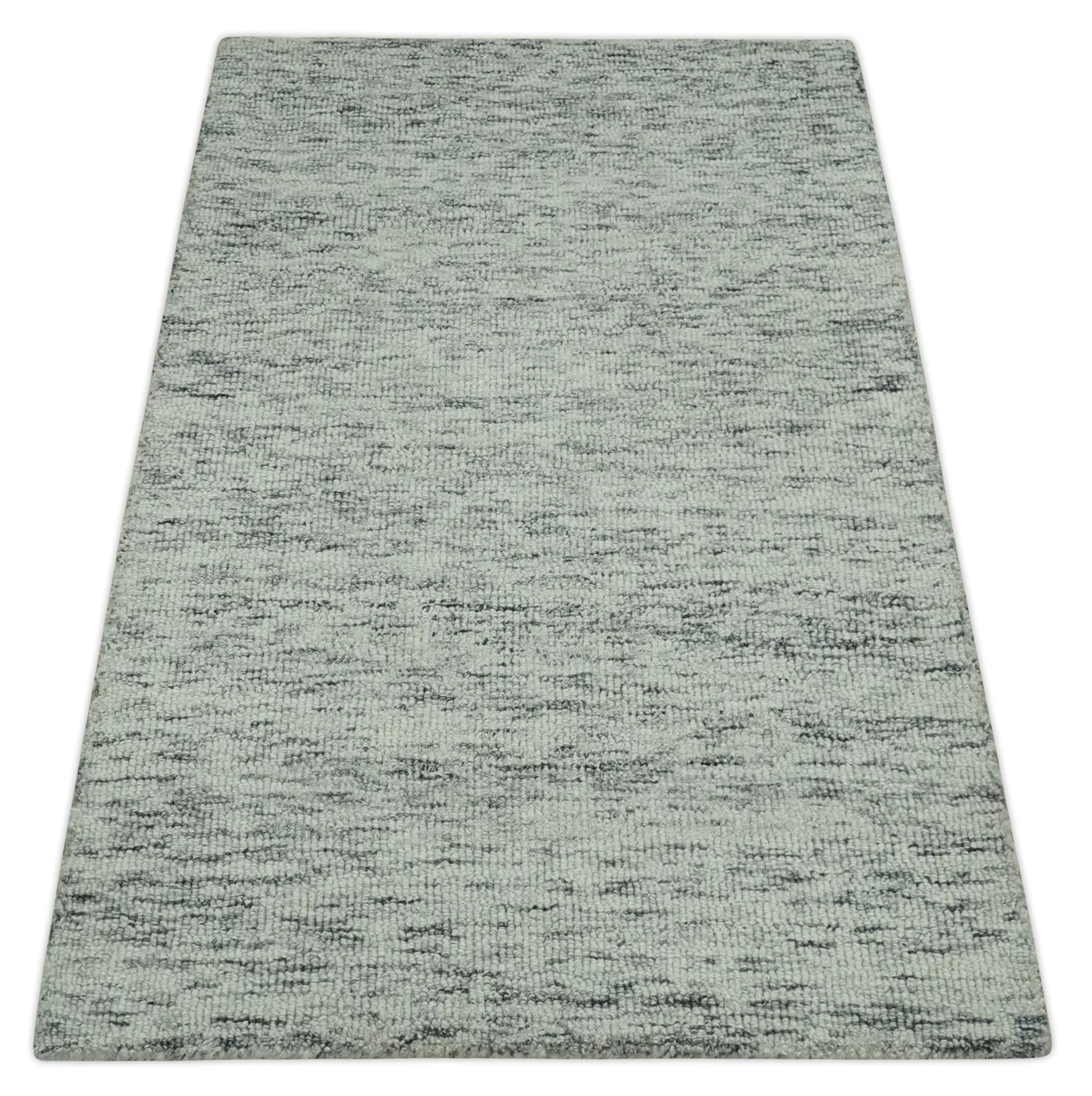 Modern Beige and Charcoal Solid Shaded Hand Tufted Natural Wool Area Rug - Image 9
