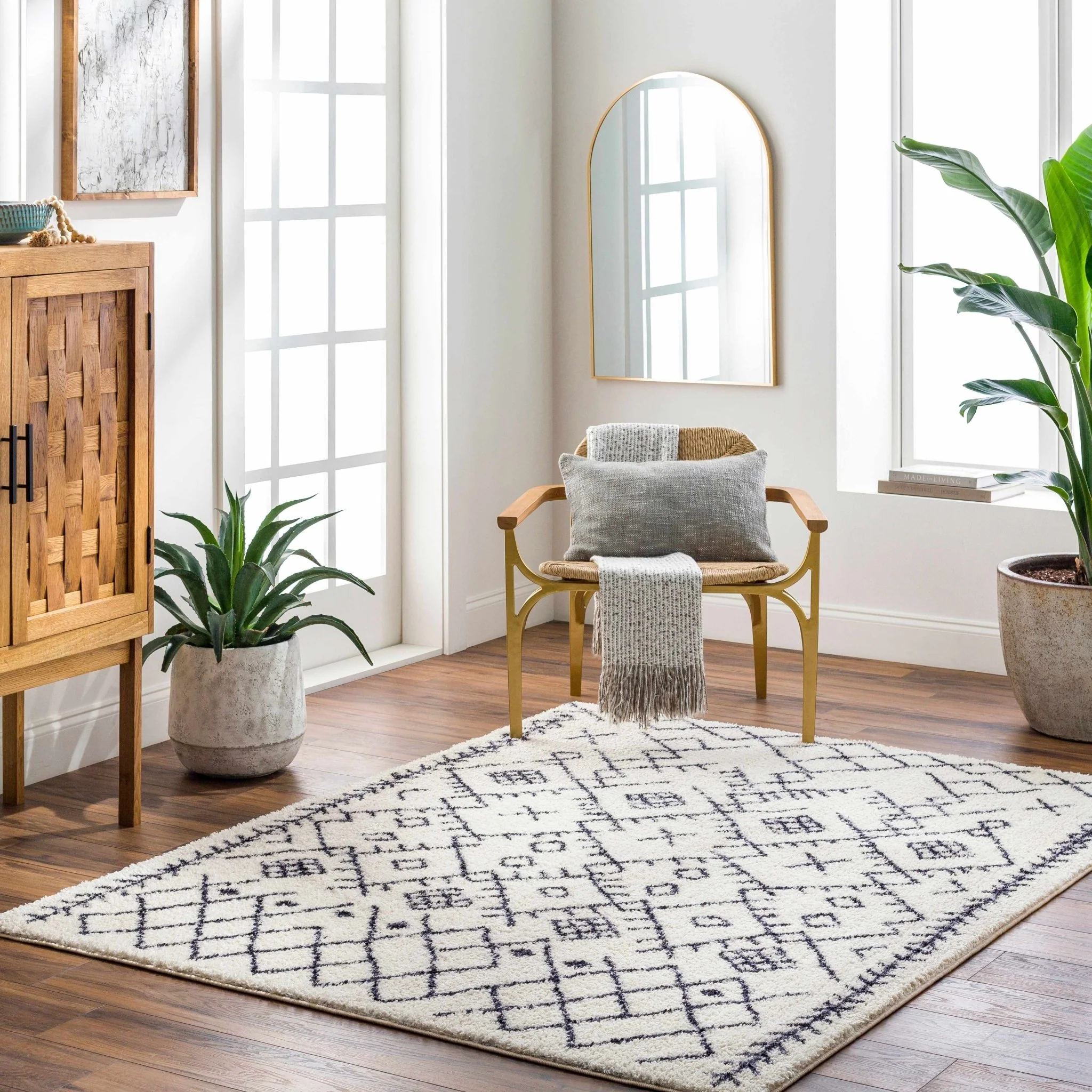 Ivory and Charcoal Machine Woven Moroccan Design Washable Tribal Design Rug - Image 4