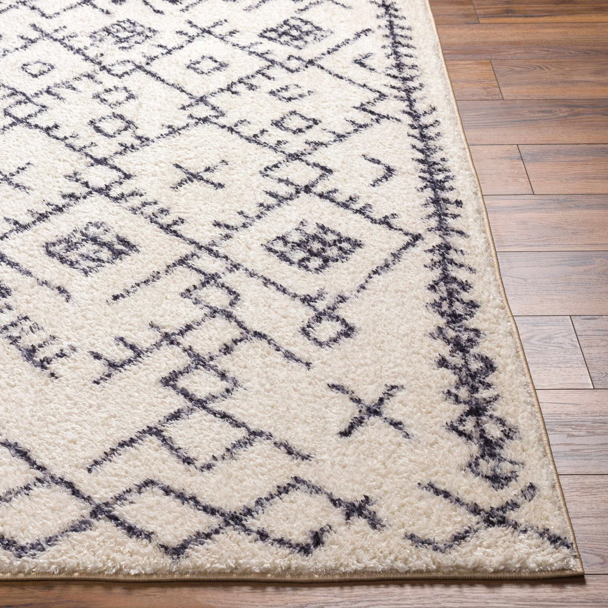 Ivory and Charcoal Machine Woven Moroccan Design Washable Tribal Design Rug - Image 5