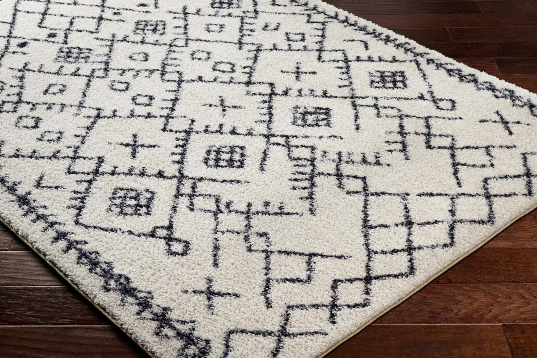 Ivory and Charcoal Machine Woven Moroccan Design Washable Tribal Design Rug - Image 6