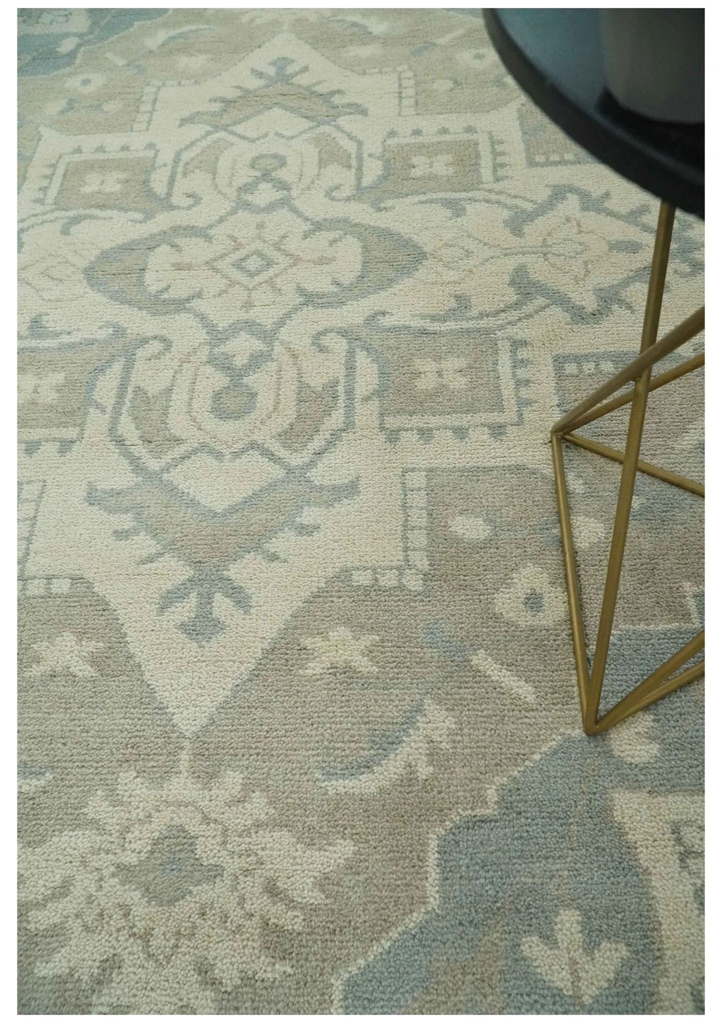 Custom Made Beige and Charcoal Traditional Heriz Medallion Hand Knotted wool Area Rug - Image 3