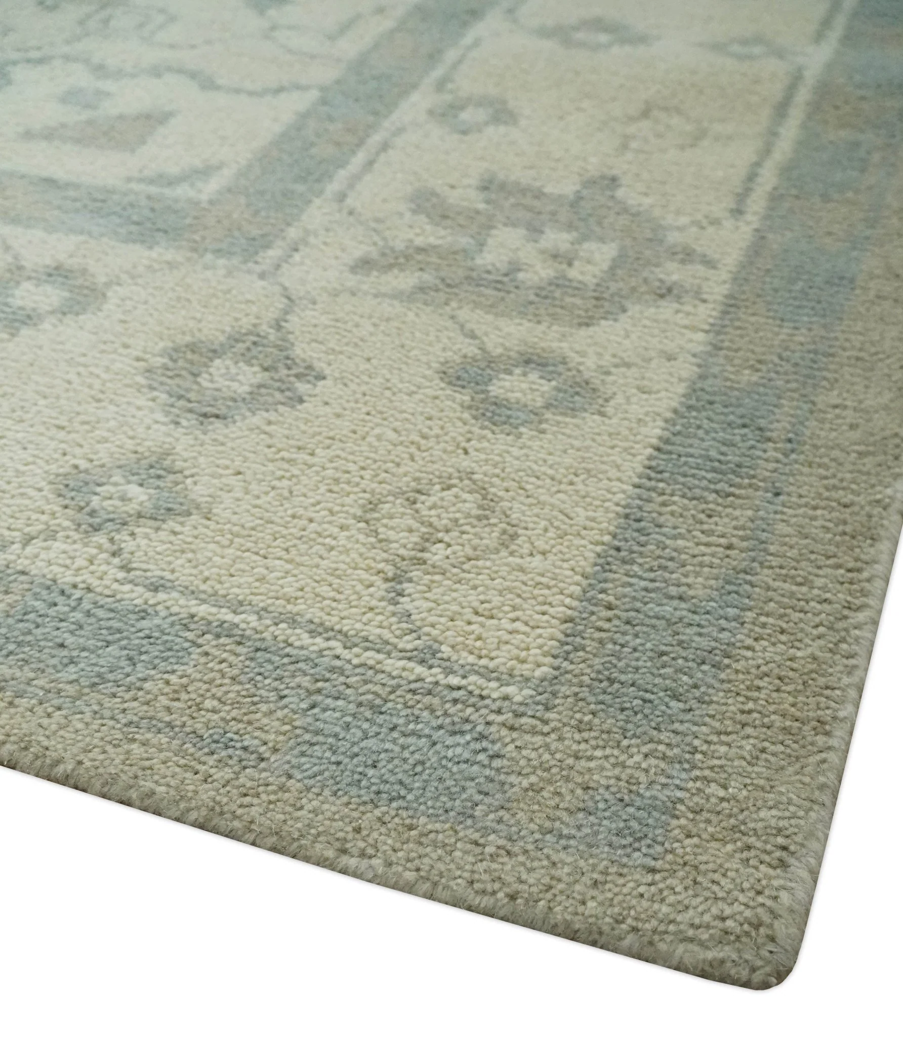 Custom Made Beige and Charcoal Traditional Heriz Medallion Hand Knotted wool Area Rug - Image 6
