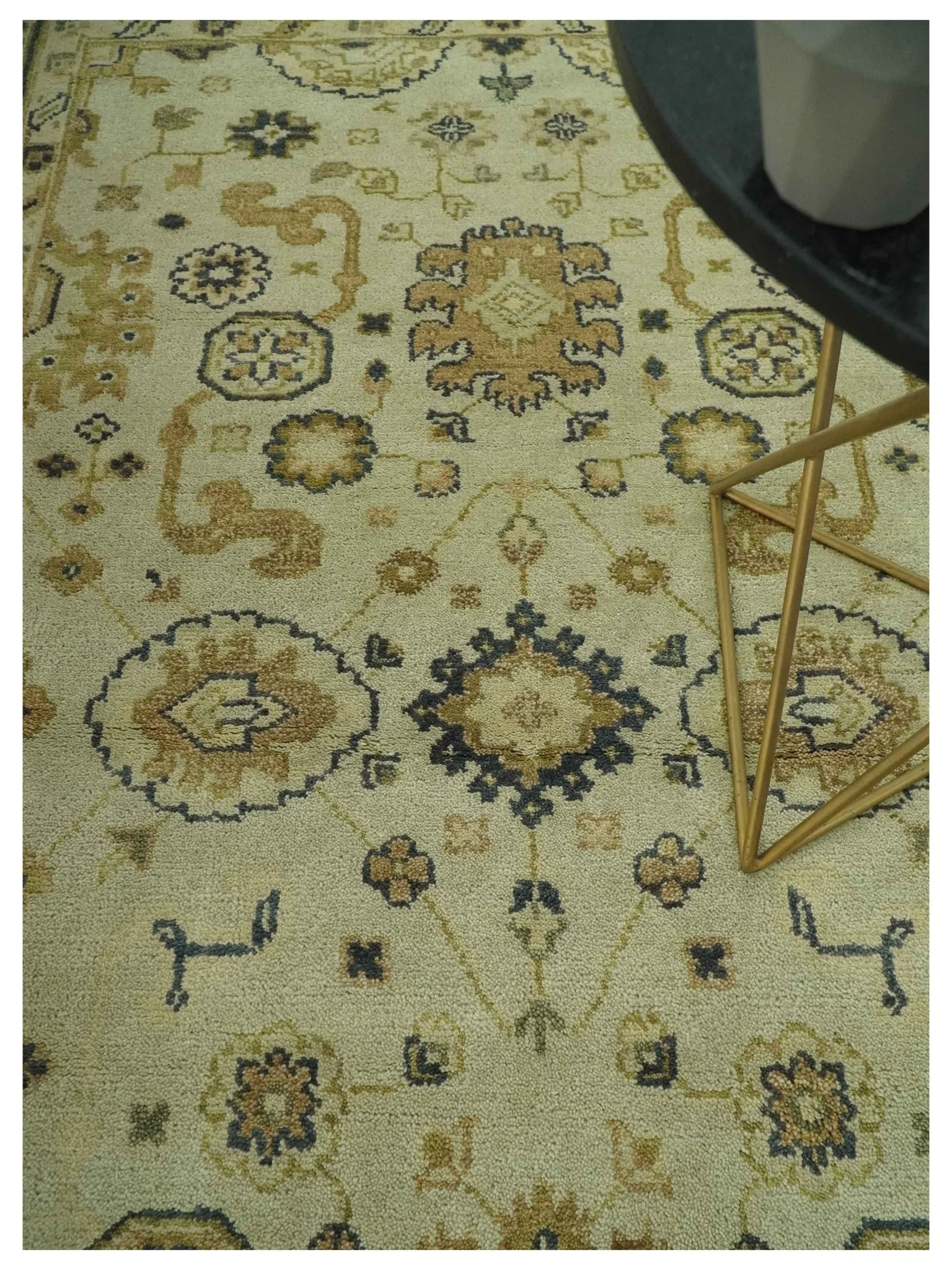 Beige and Charcoal 6x9 Hand Knotted Traditional Oriental Oushak wool area rug - Image 2