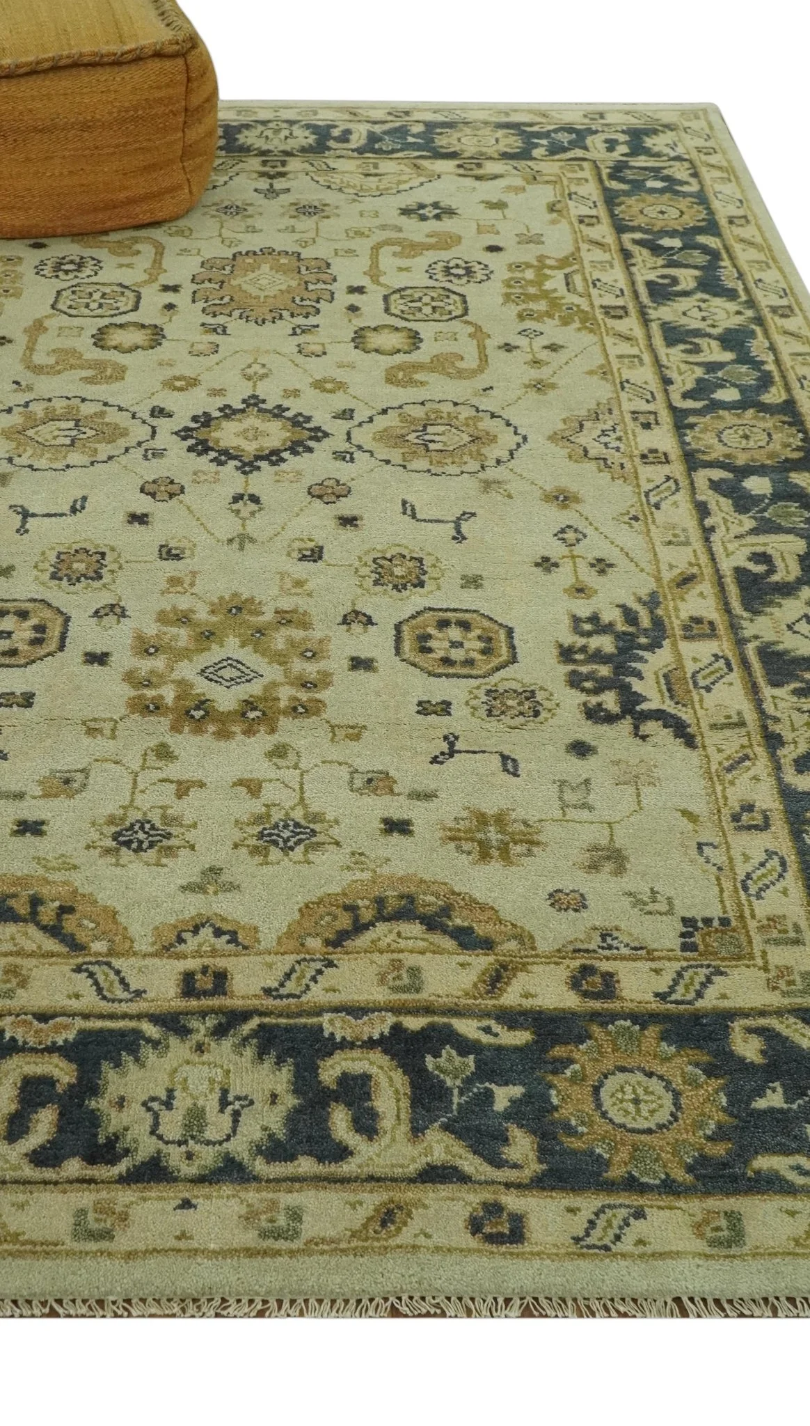 Beige and Charcoal 6x9 Hand Knotted Traditional Oriental Oushak wool area rug - Image 3