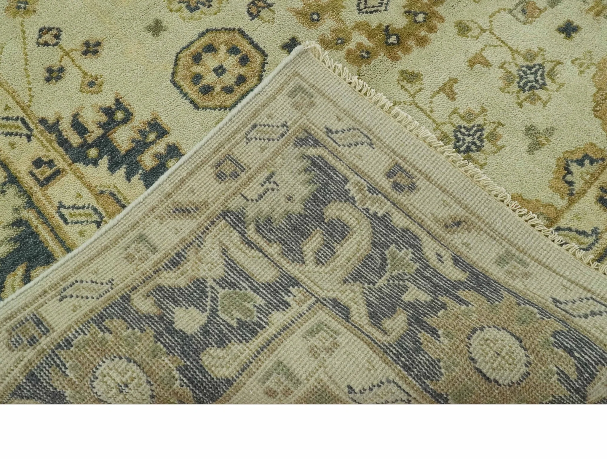 Beige and Charcoal 6x9 Hand Knotted Traditional Oriental Oushak wool area rug - Image 7