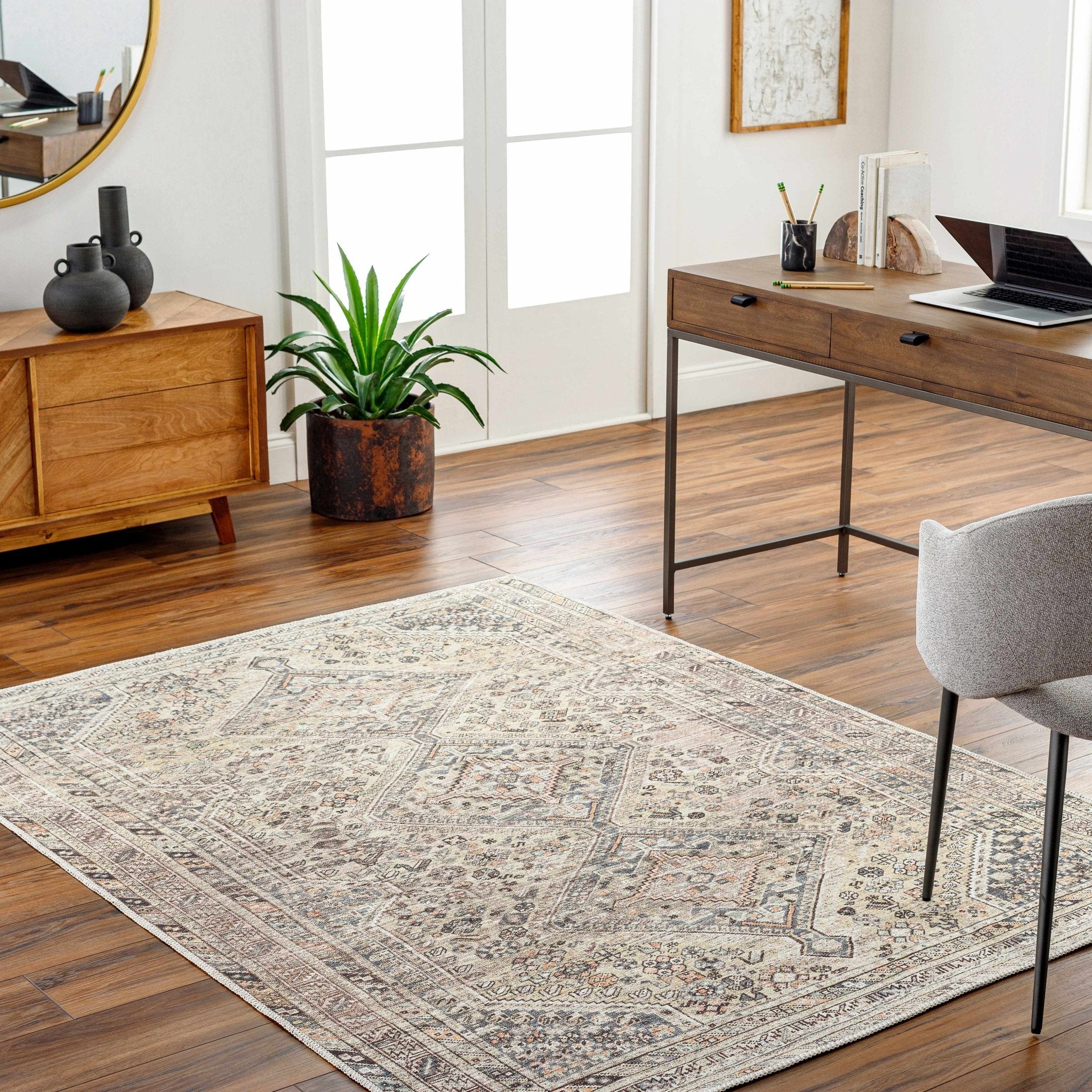 Vintage Style Beige and Charcoal Transitional Area Rug - Image 14