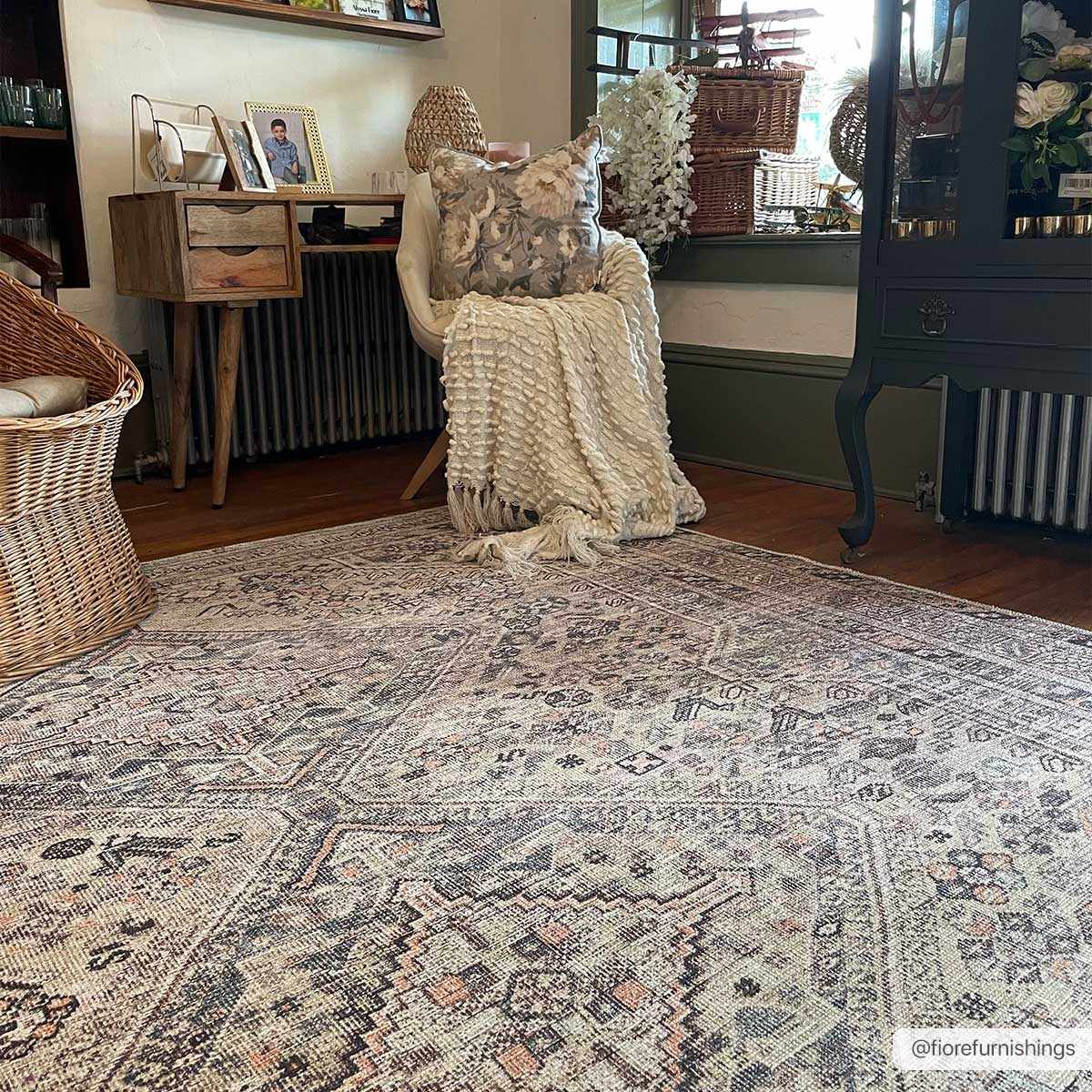 Vintage Style Beige and Charcoal Transitional Area Rug - Image 2