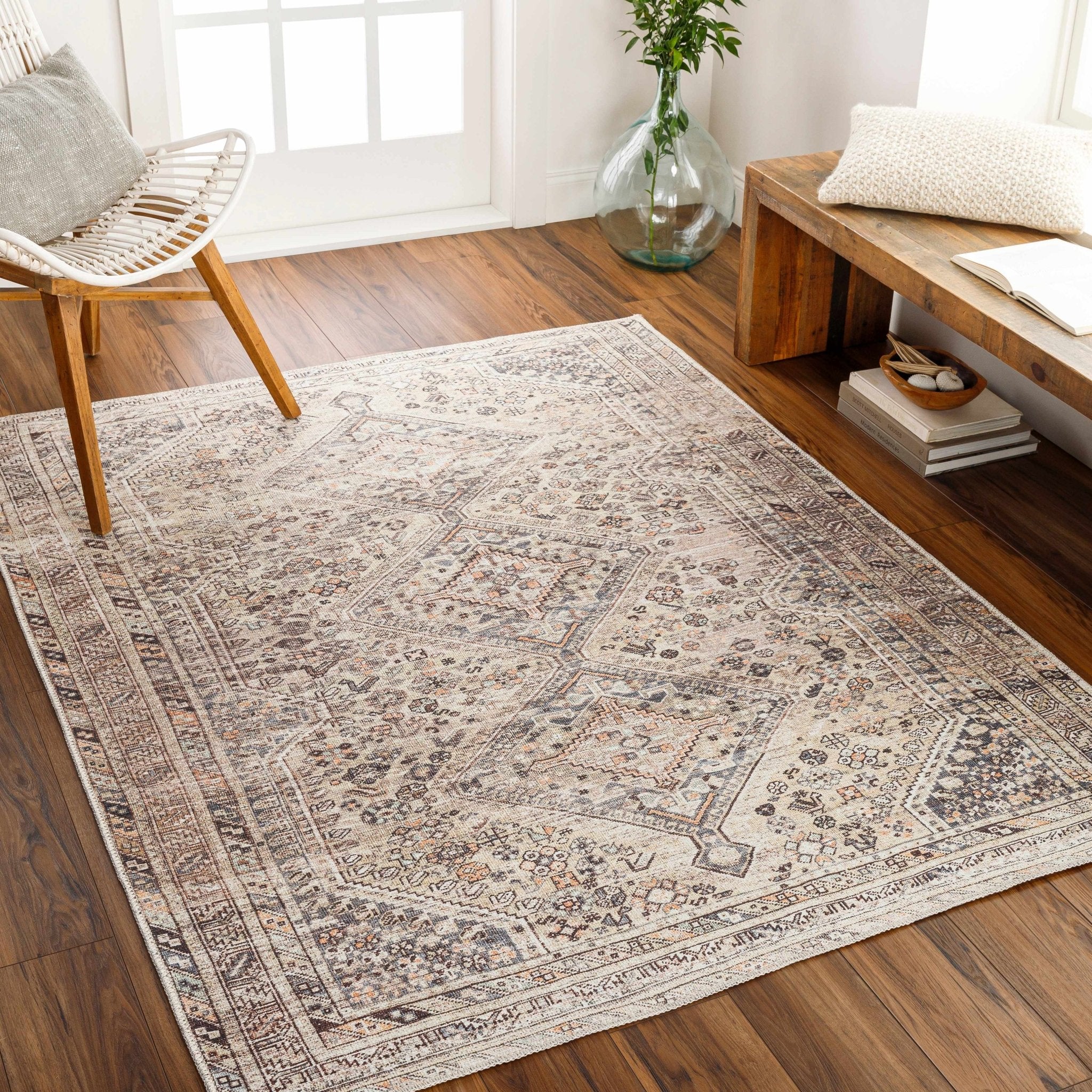 Vintage Style Beige and Charcoal Transitional Area Rug - Image 7