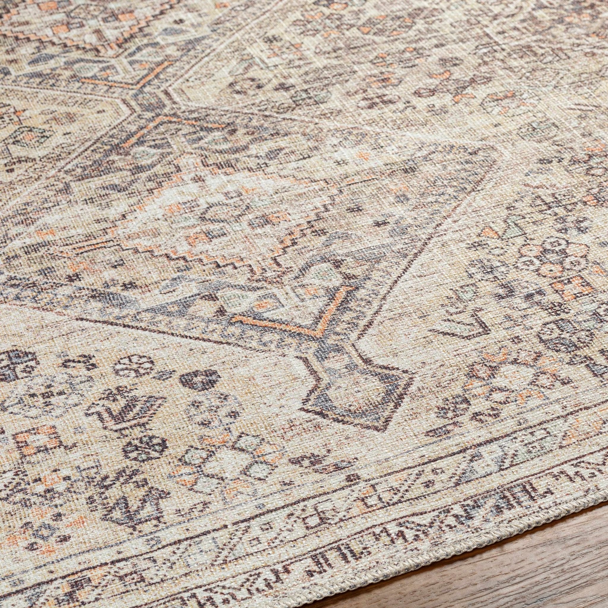Vintage Style Beige and Charcoal Transitional Area Rug - Image 9