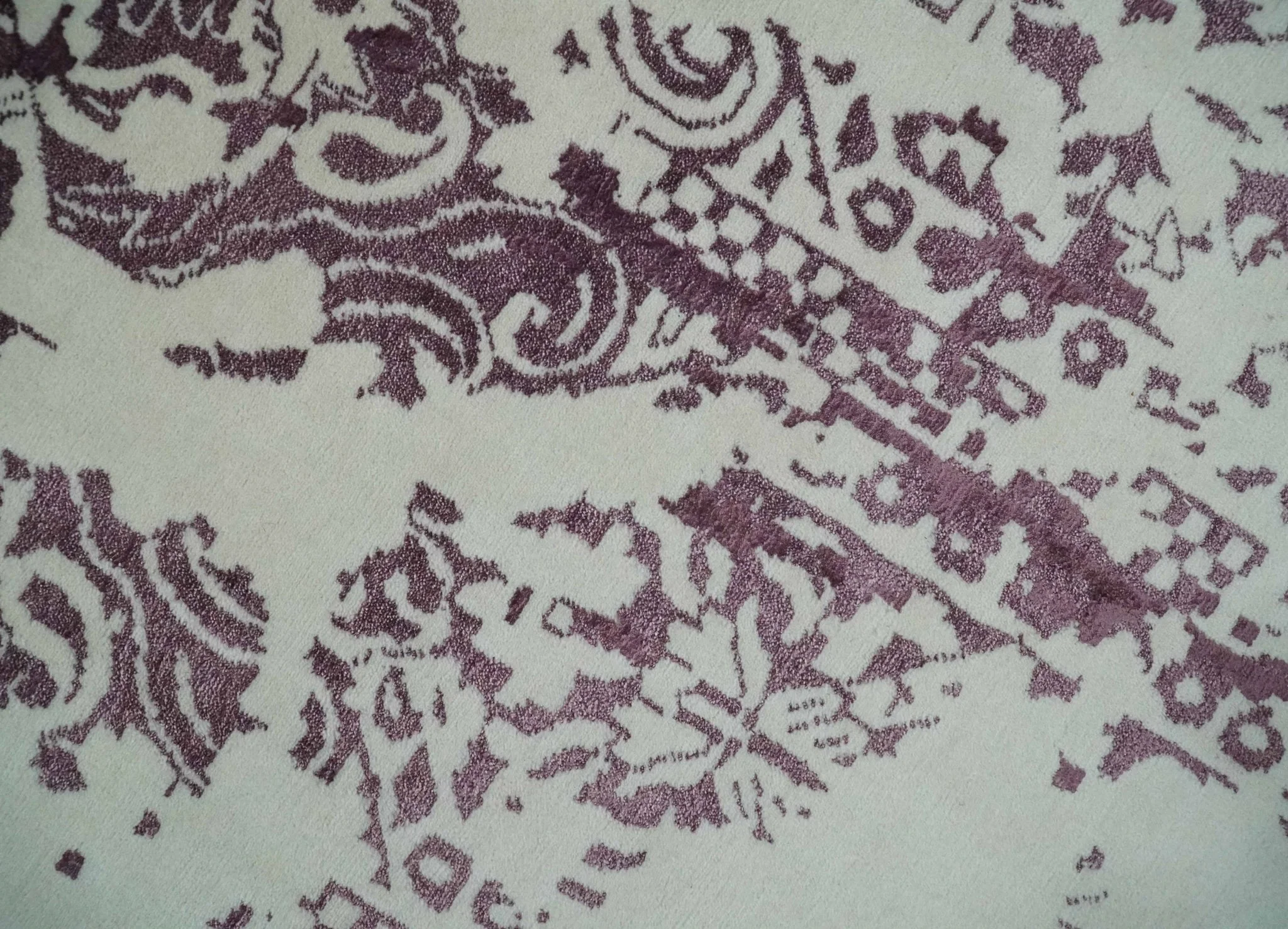 8x11 Beige and Dark Purple Modern Abstract Hand Knotted Wool Area Rug - Image 4