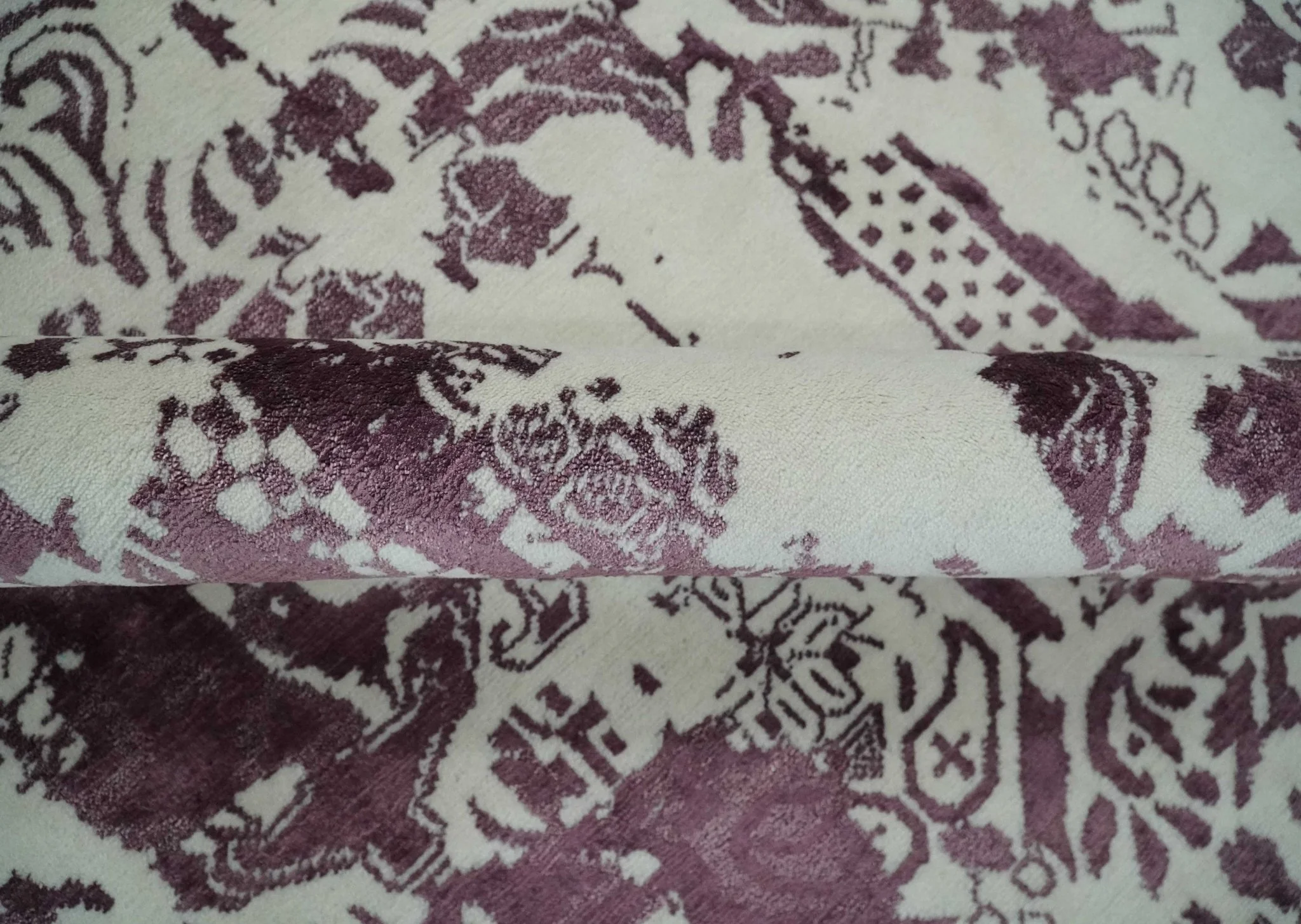 8x11 Beige and Dark Purple Modern Abstract Hand Knotted Wool Area Rug - Image 6