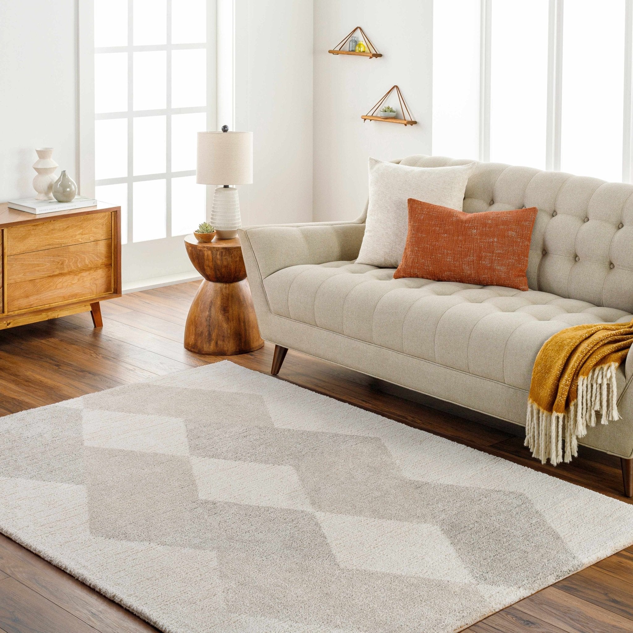Beige And Gray Contemporary Style Machine Woven Rug - Image 3
