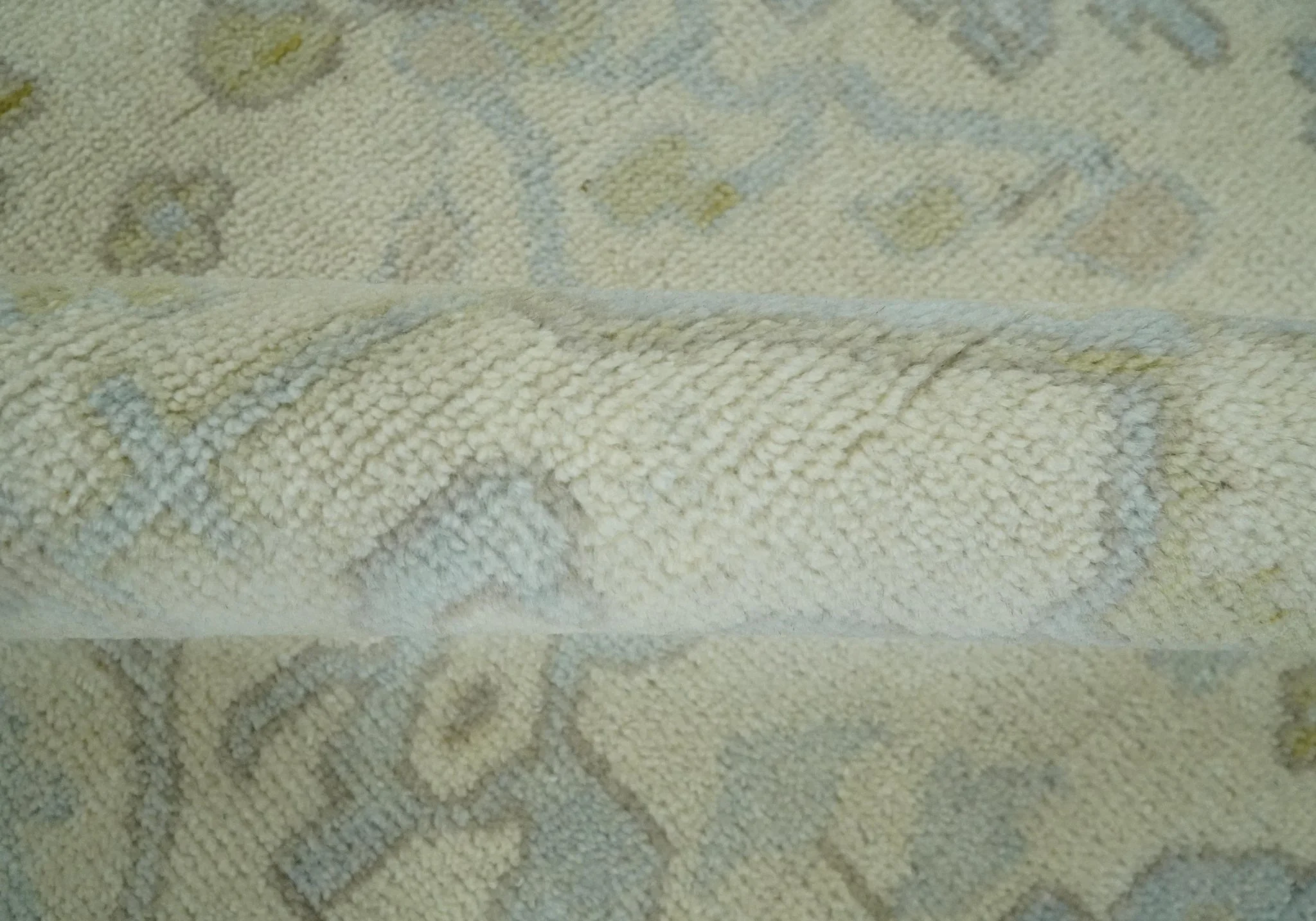 Antique look Beige and Gray Hand knotted Custom Made Oushak wool Area Rug - Image 6