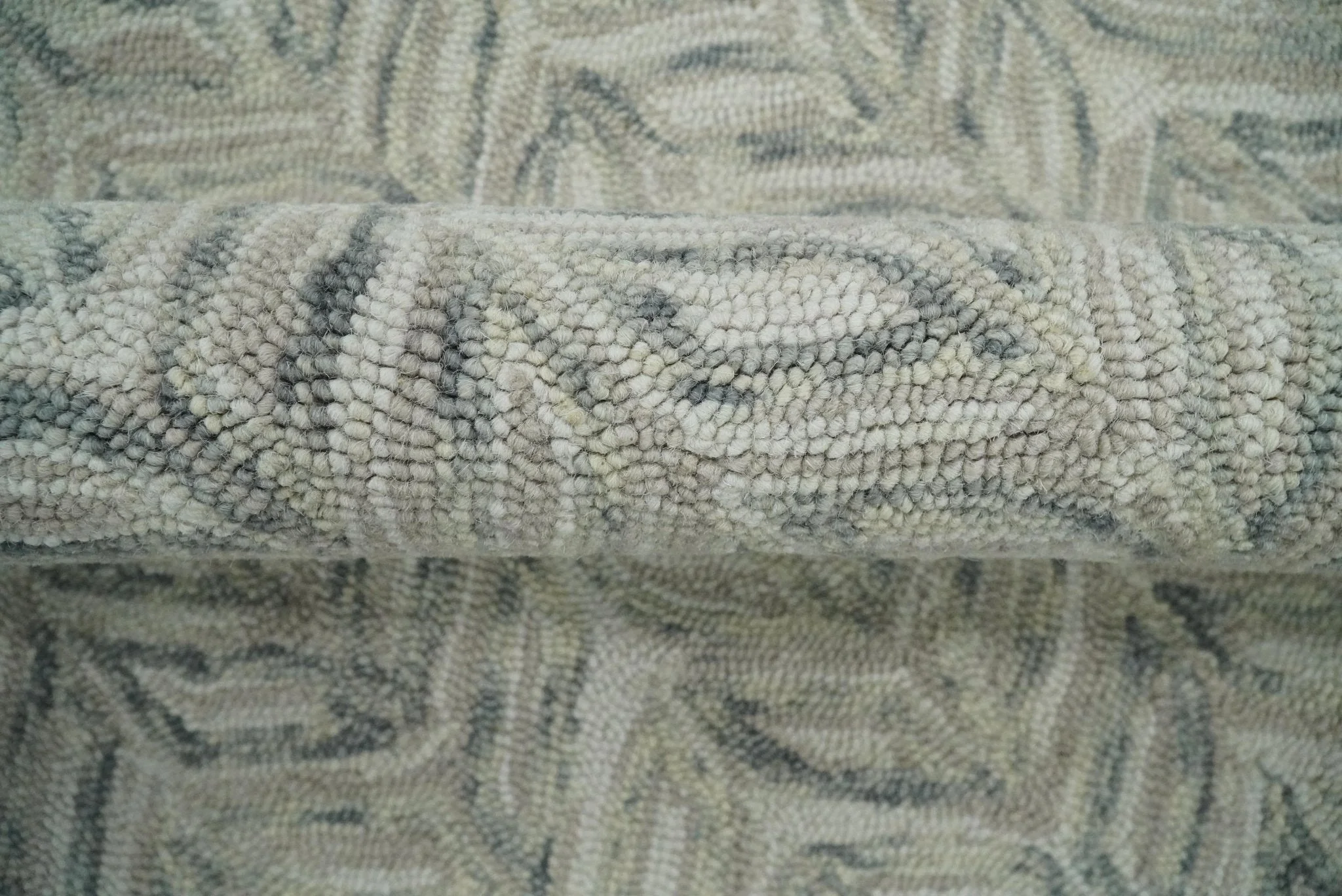 Custom Made Beige and Gray Leaf's Hand Tufted Modern Scandinavian Wool Loop Rug - Image 6
