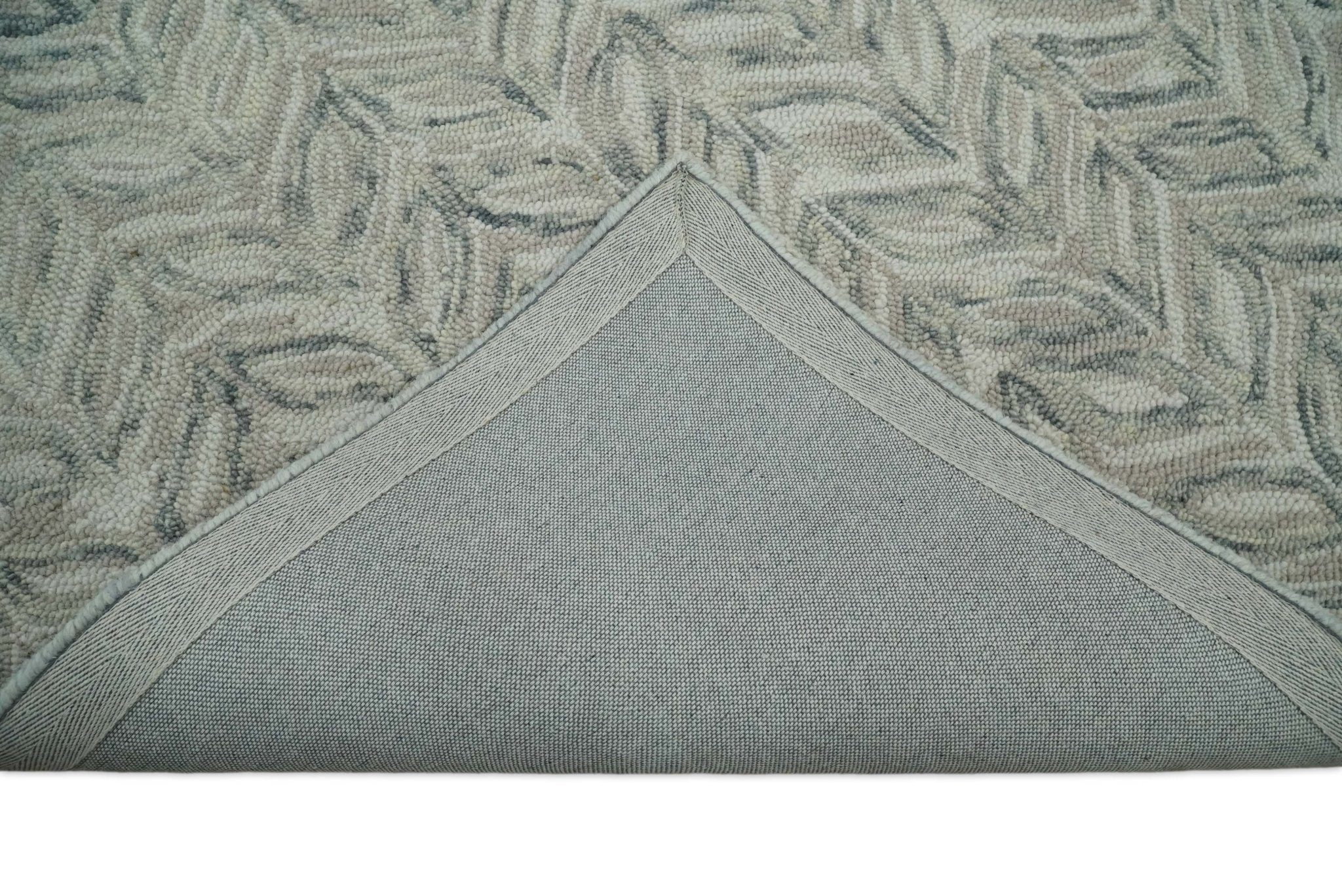 Custom Made Beige and Gray Leaf's Hand Tufted Modern Scandinavian Wool Loop Rug - Image 7