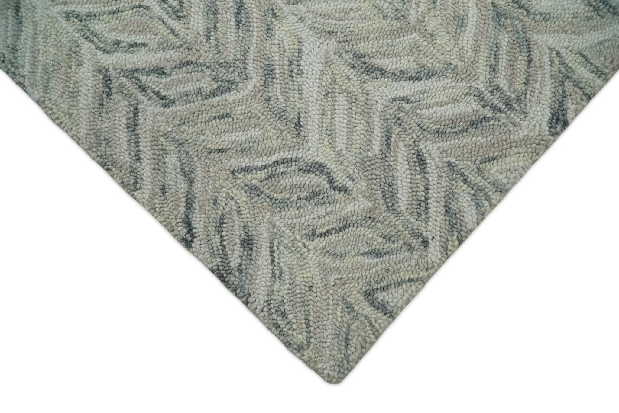 Custom Made Beige and Gray Leaf's Hand Tufted Modern Scandinavian Wool Loop Rug - Image 8