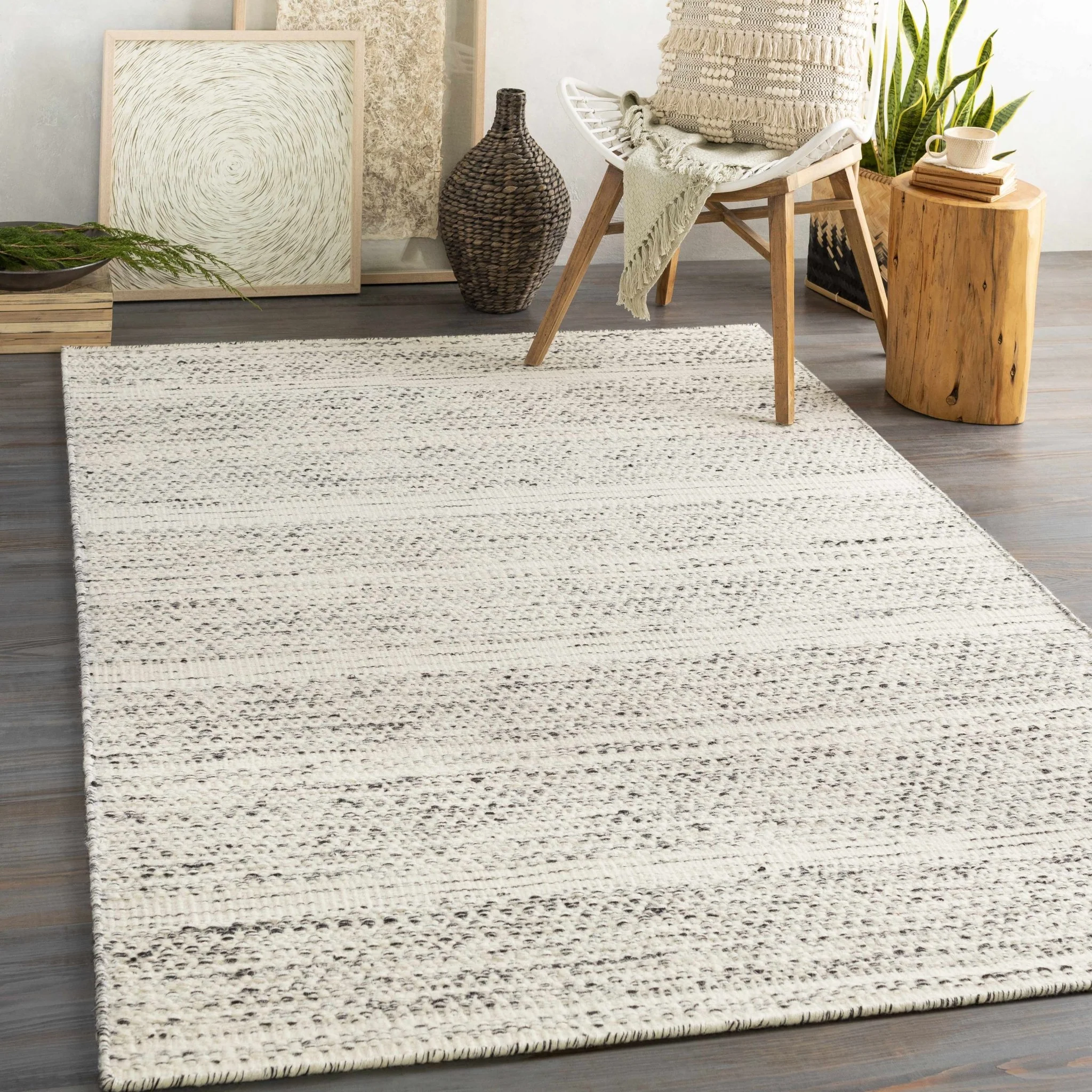 Contemporary Beige and Gray Hand Woven Chevron Design Wool Area Rug - Image 17