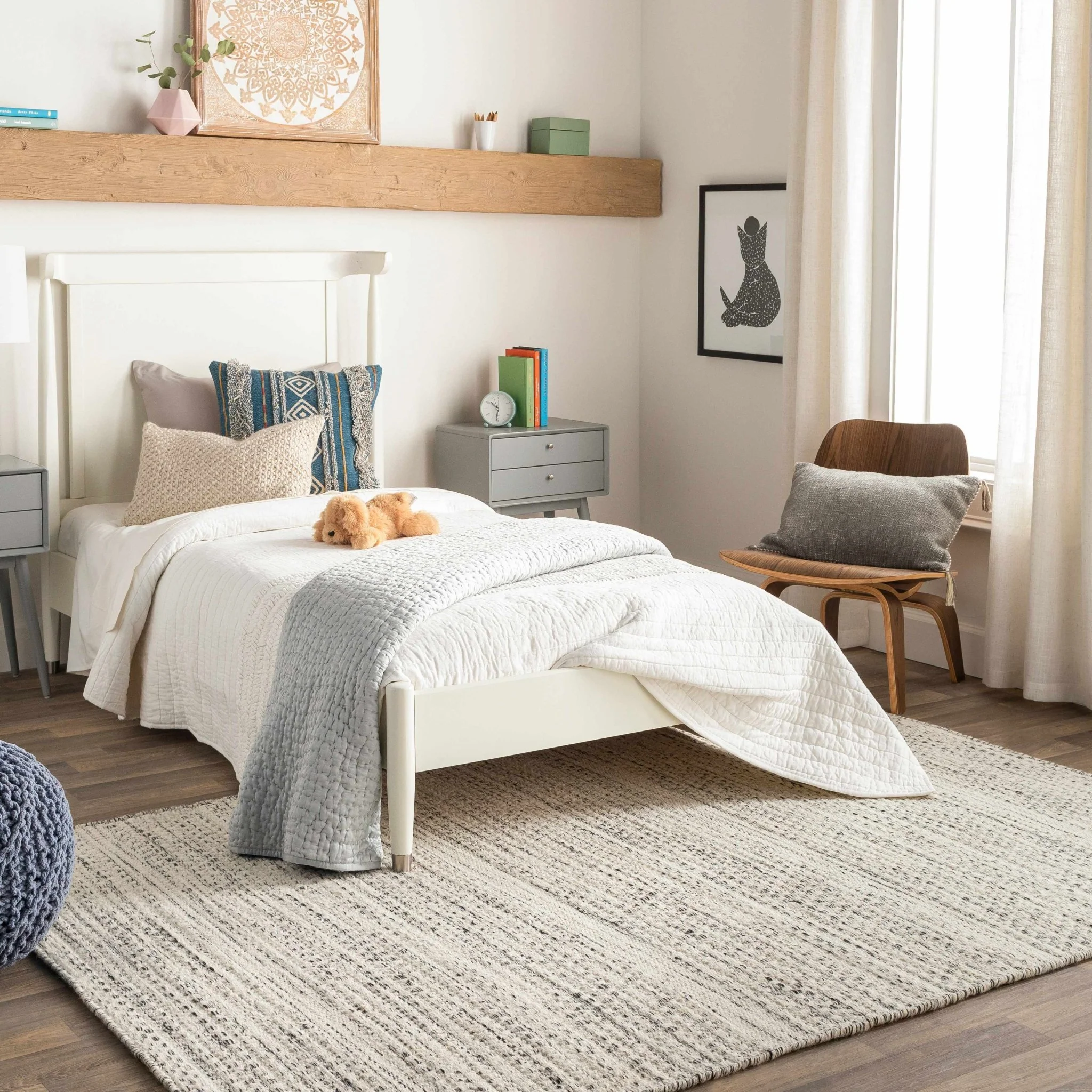 Contemporary Beige and Gray Hand Woven Chevron Design Wool Area Rug - Image 7