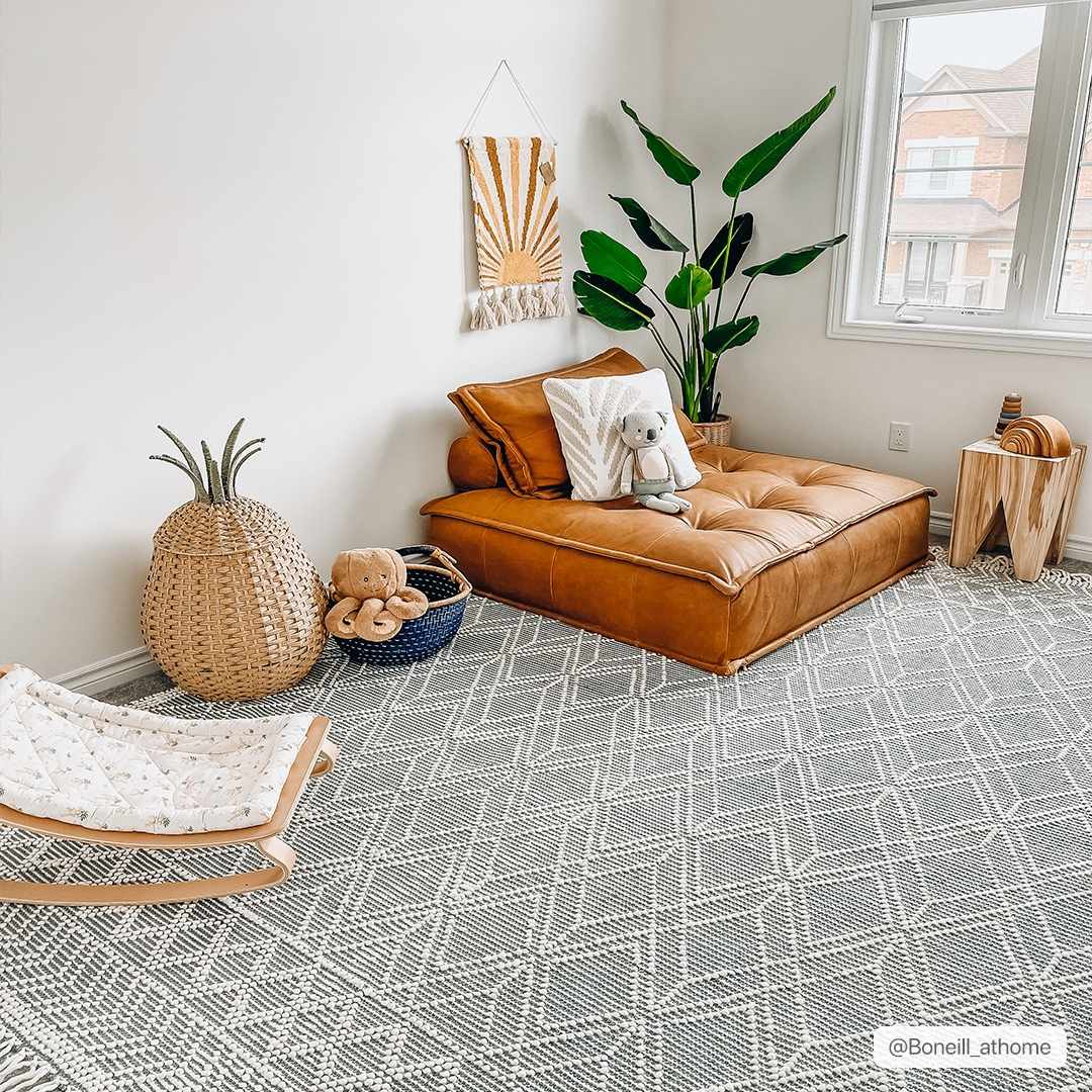 Beige and Gray Hand Woven Tasseled Texture Wool and Cotton Blended Rug - Image 2